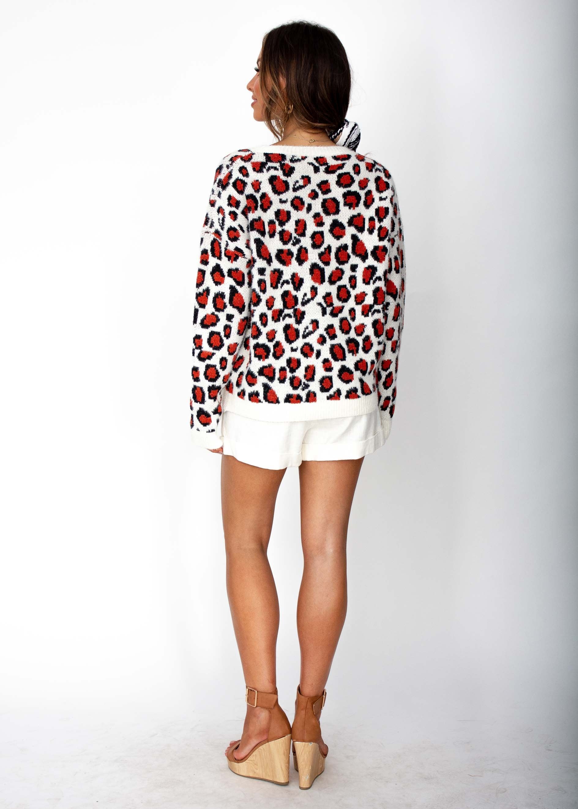 West End Sweater - Cream/Rust Leopard