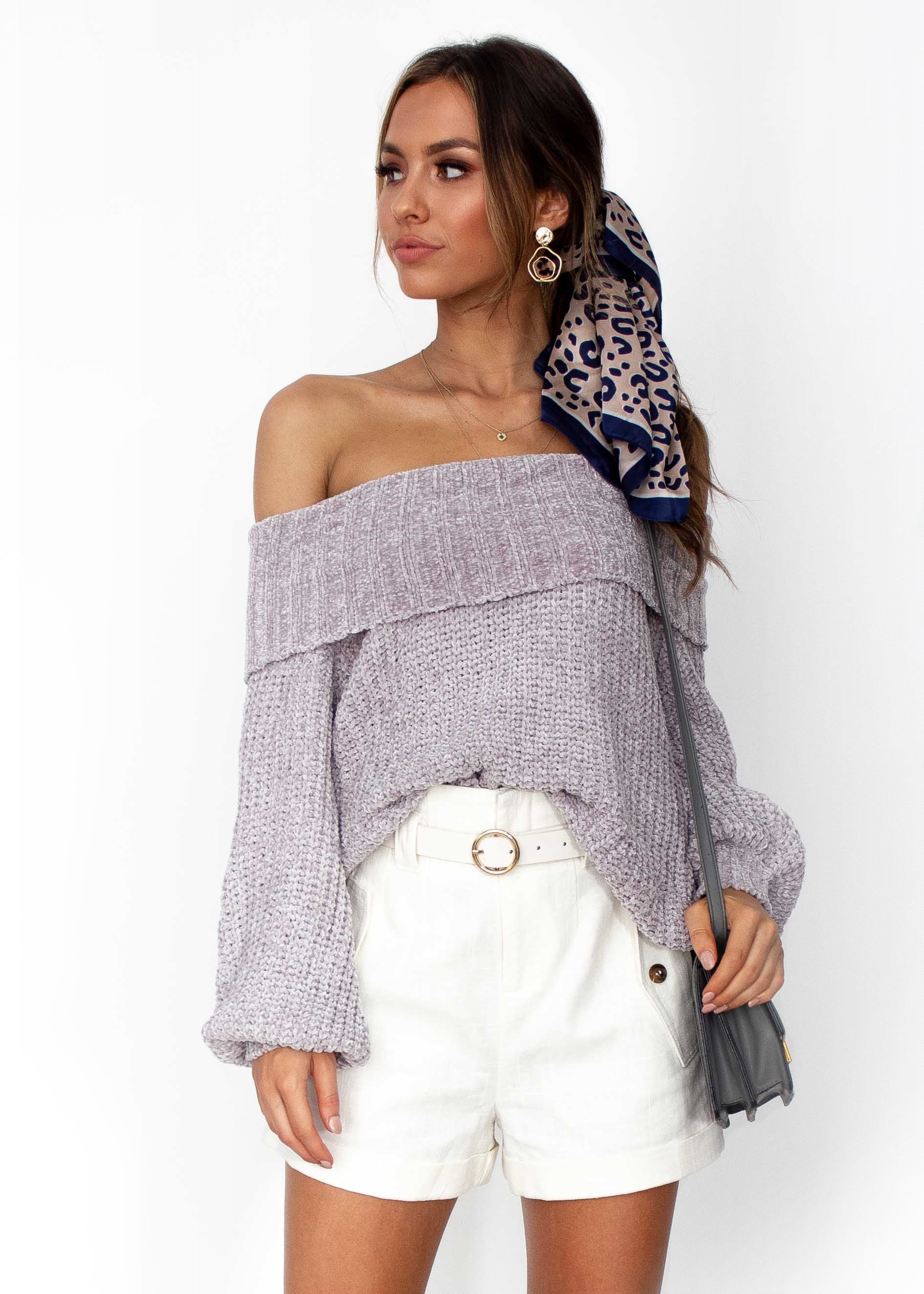 Rare Find Off Shoulder Sweater - Grey