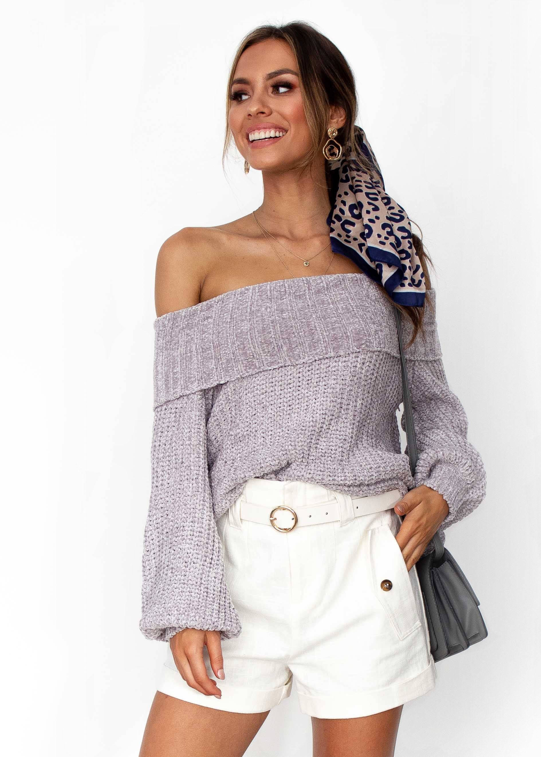 Rare Find Off Shoulder Sweater - Grey