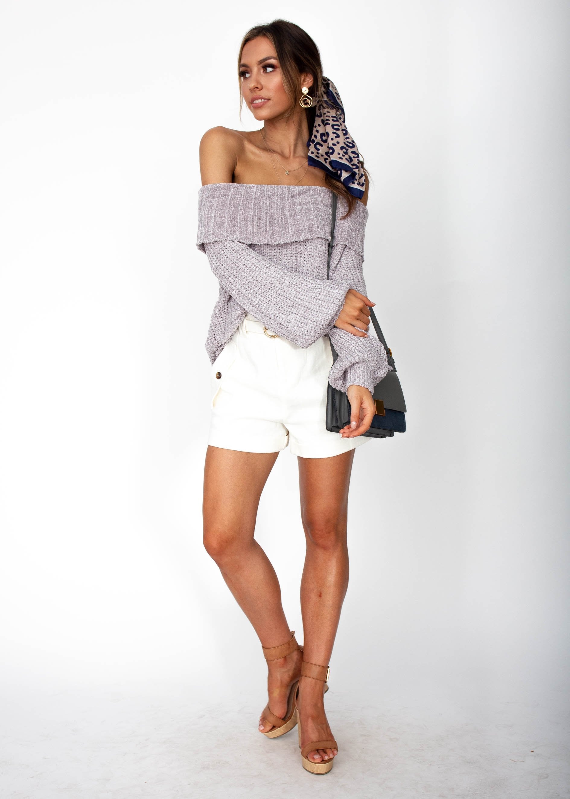 Rare Find Off Shoulder Sweater - Grey