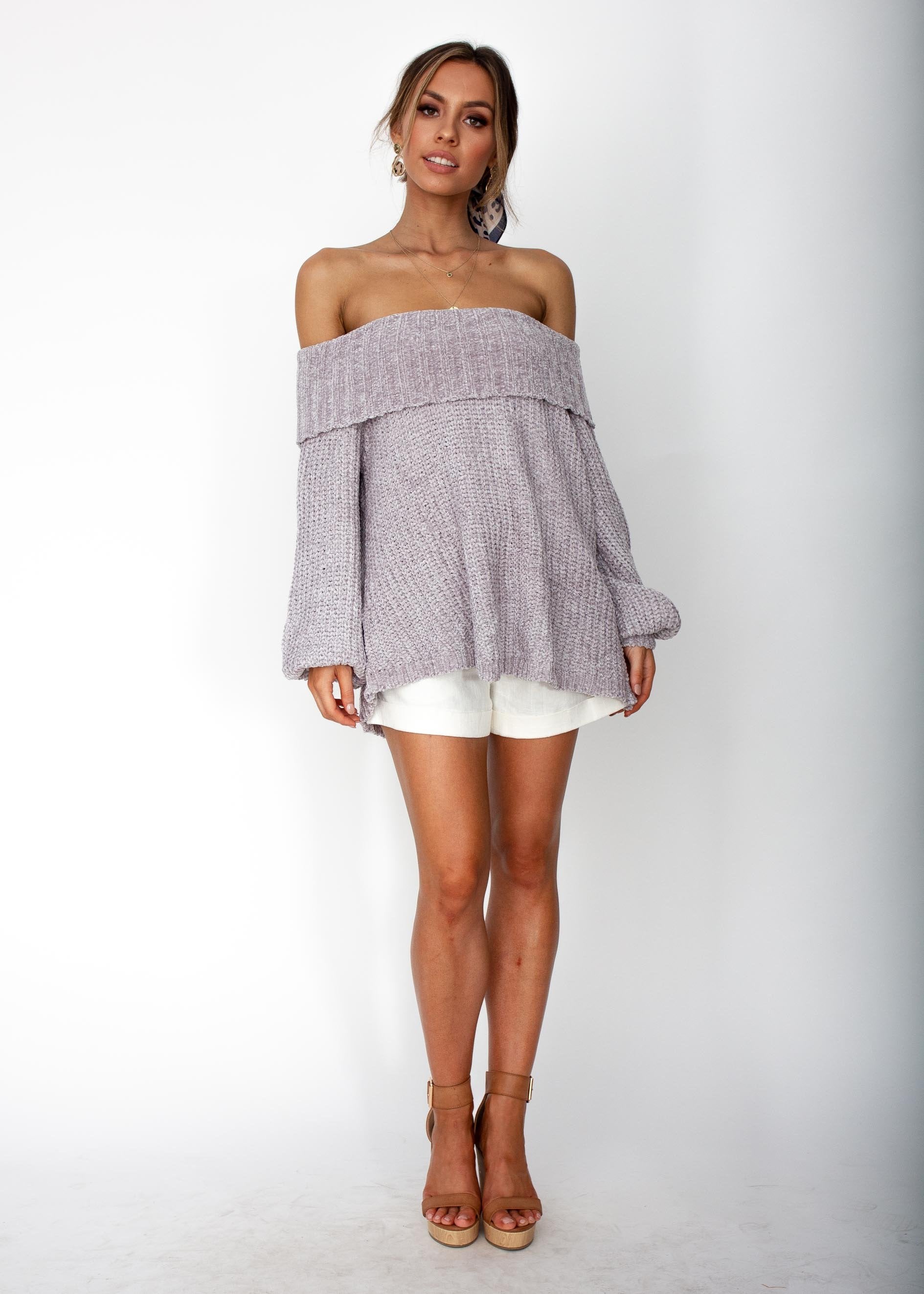 Rare Find Off Shoulder Sweater - Grey