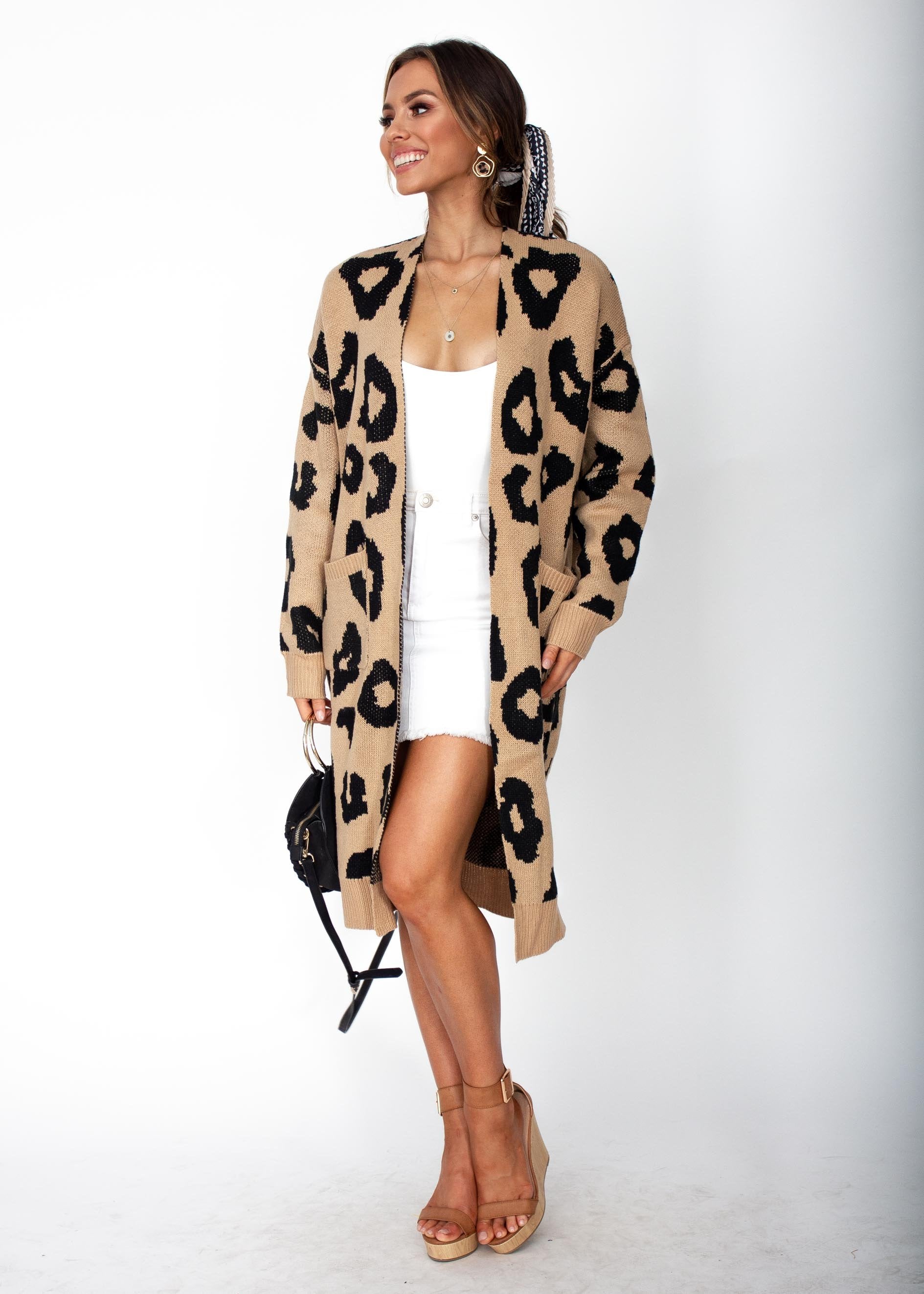 Only A Moment Cardigan - Mocha Leopard
