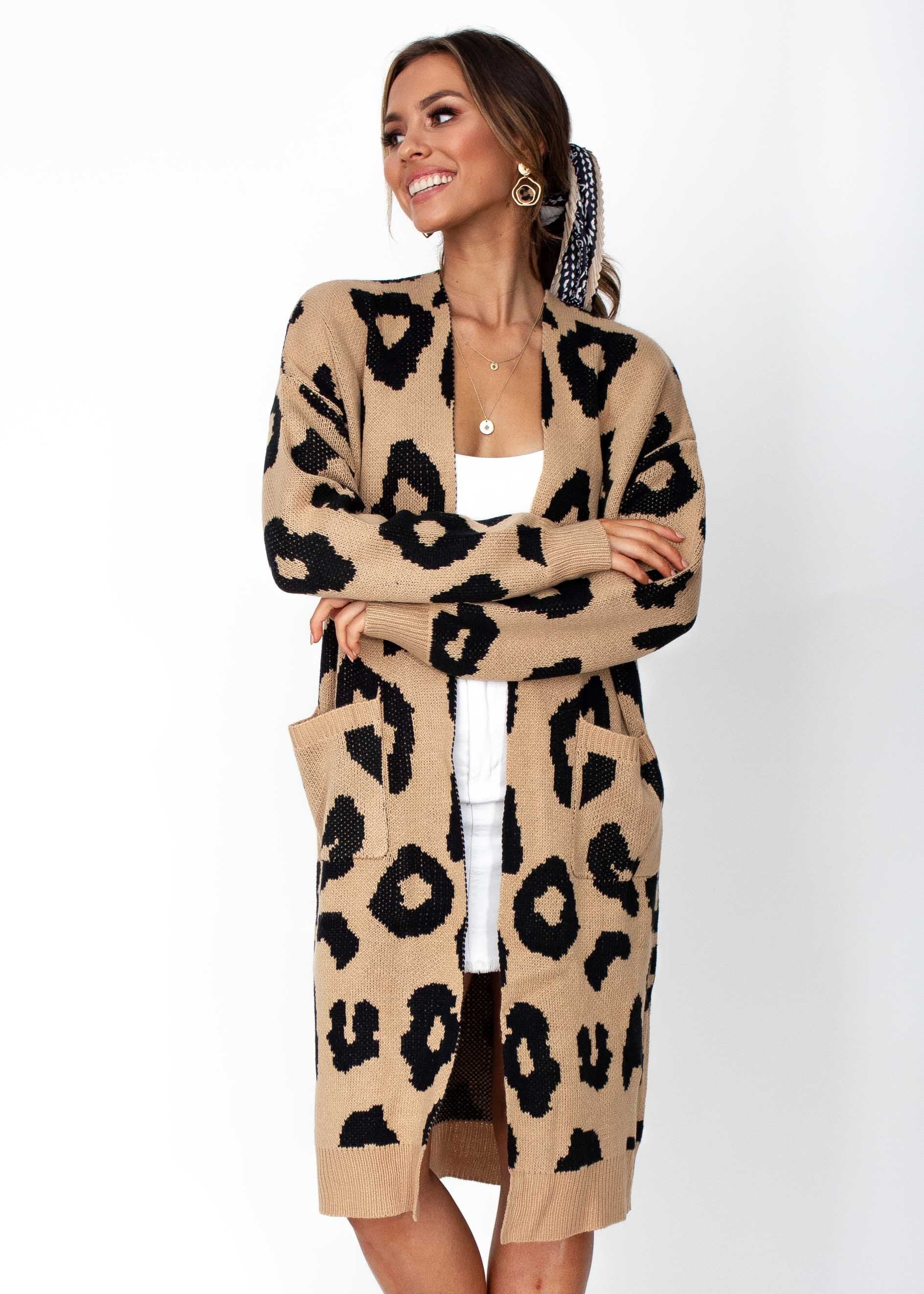Women's Only A Moment Cardigan - Mocha Leopard