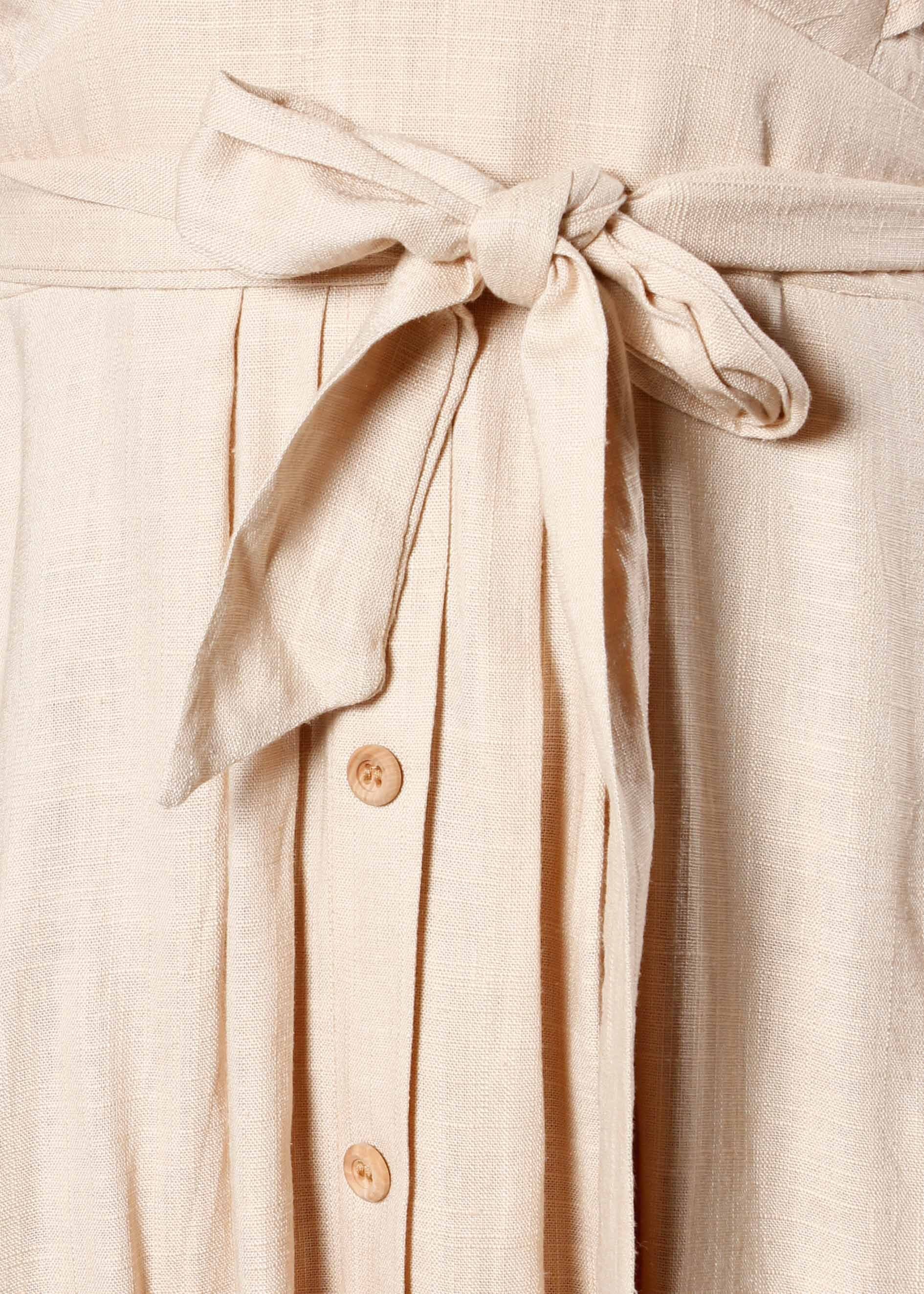 Raegan Linen Midi Dress w/ Tie - Beige