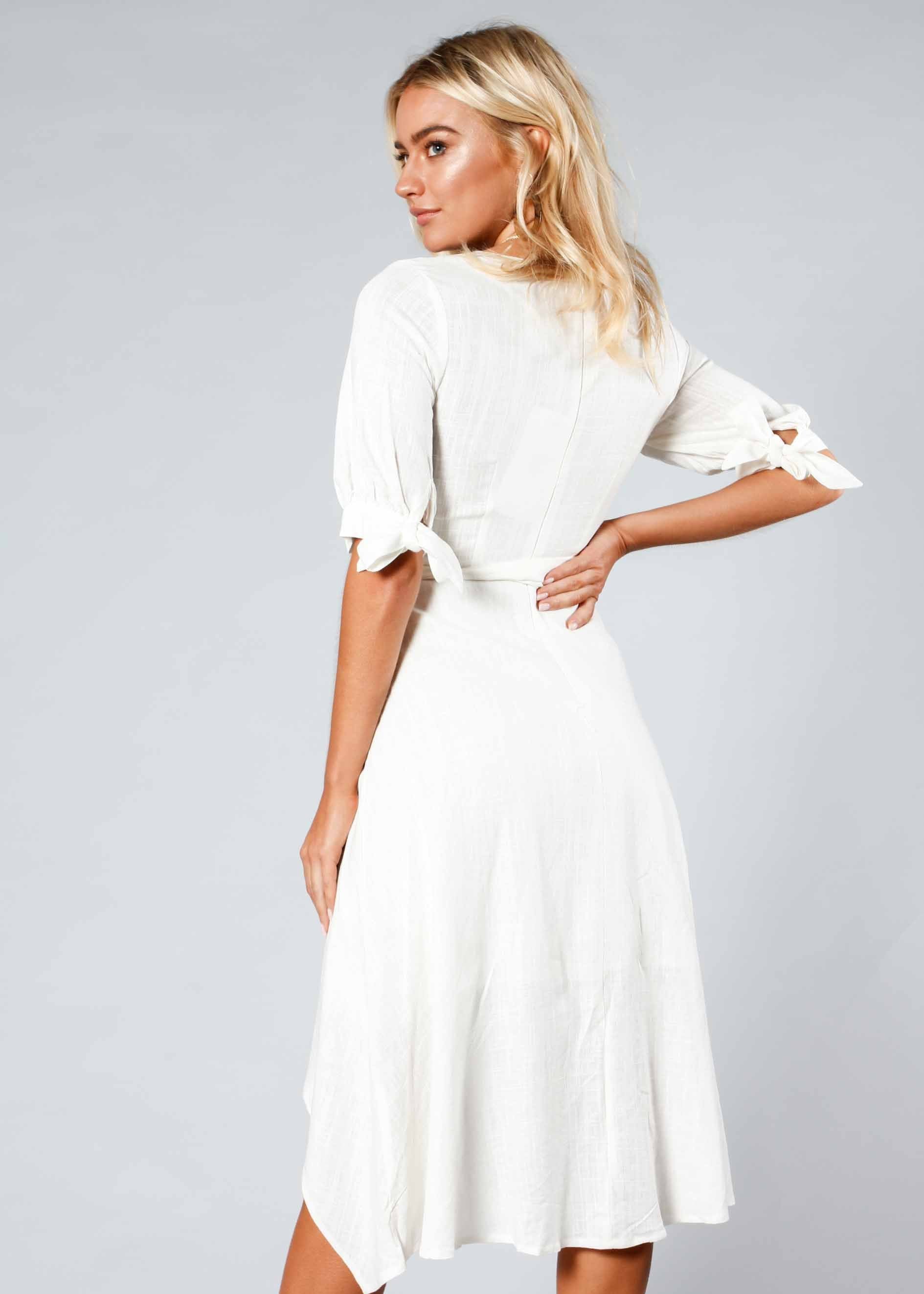 Voyage Linen Midi Dress w/ Tie - White