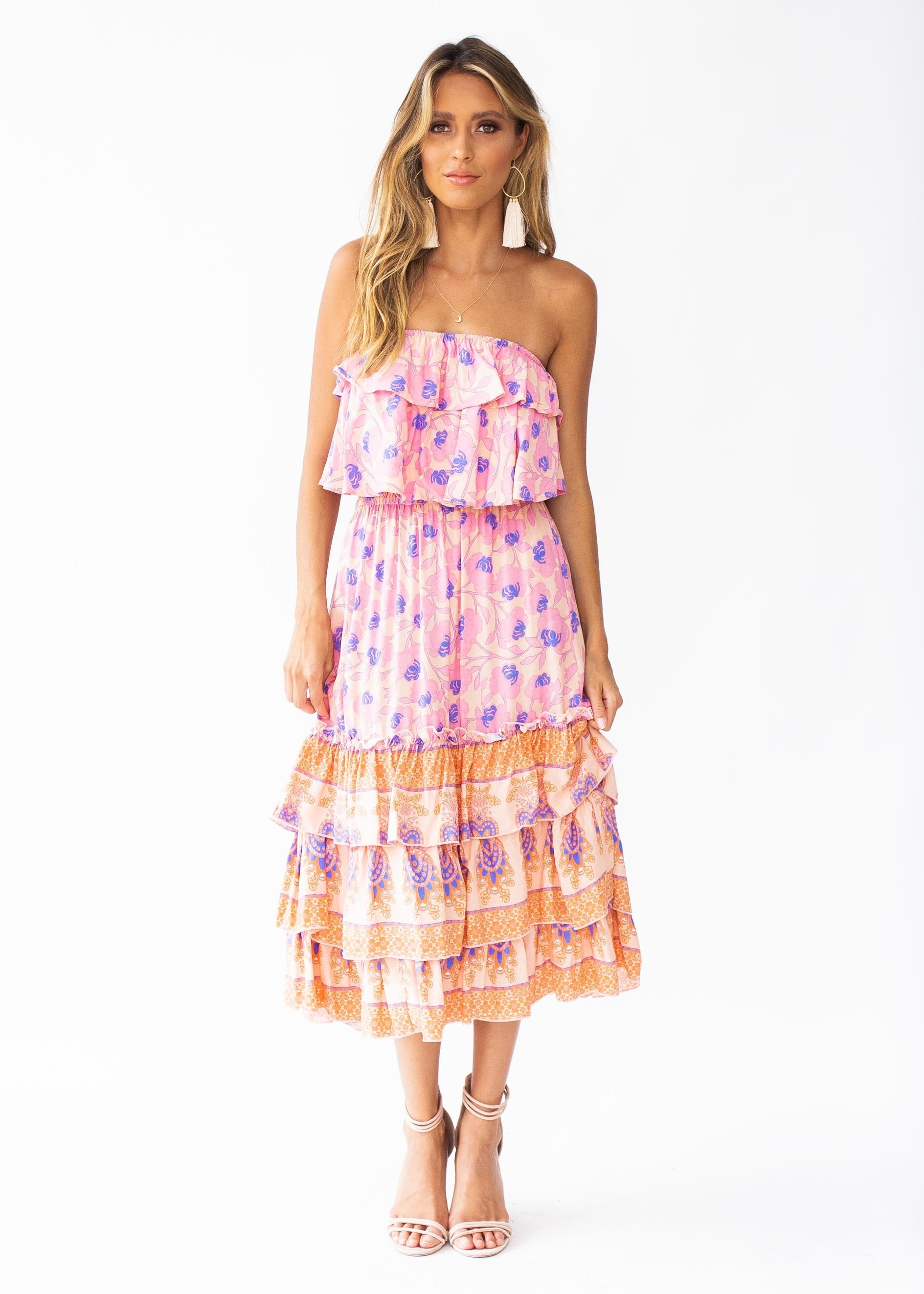 Simona Strapless Midi Dress - Malibu