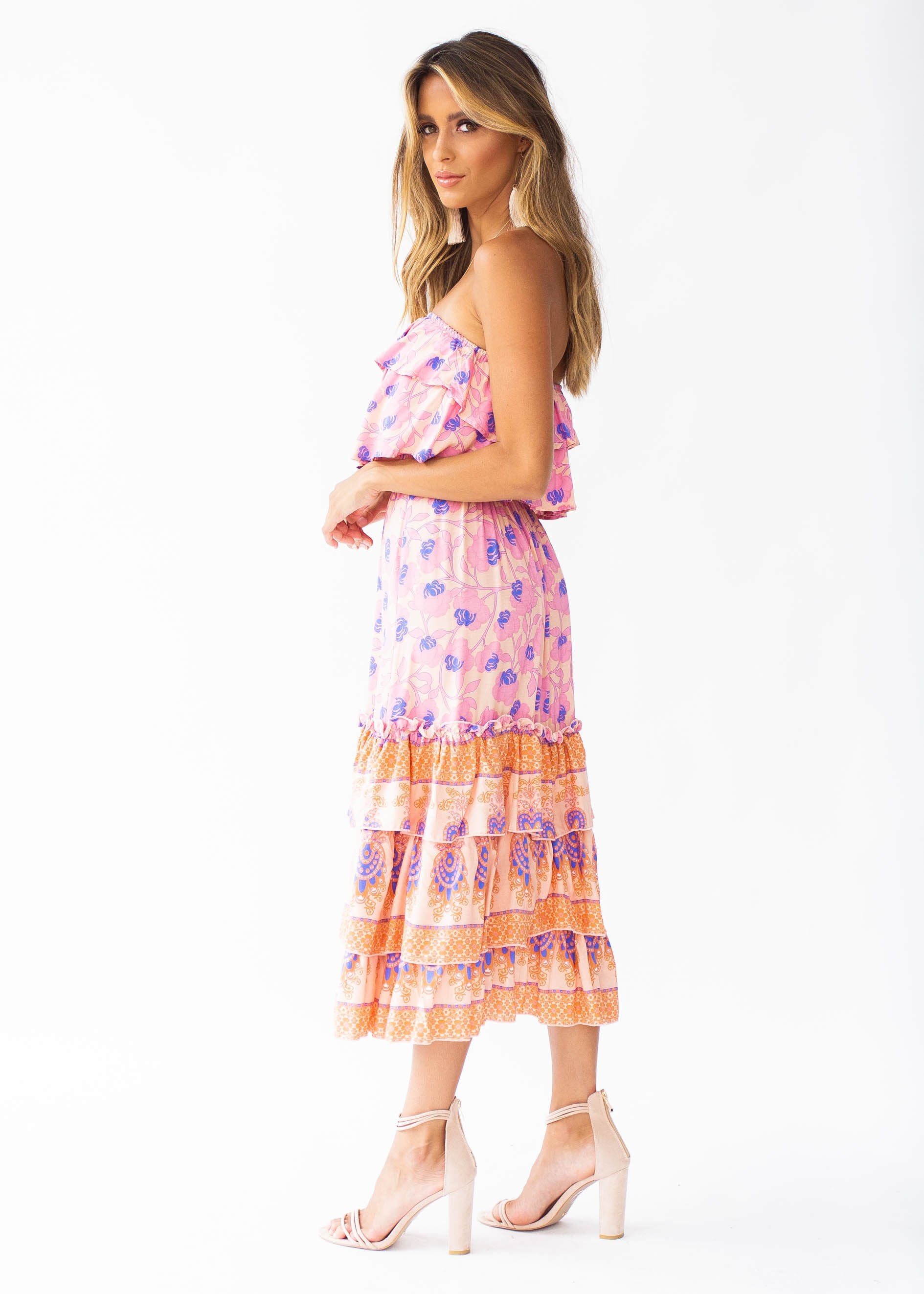 Simona Strapless Midi Dress - Malibu