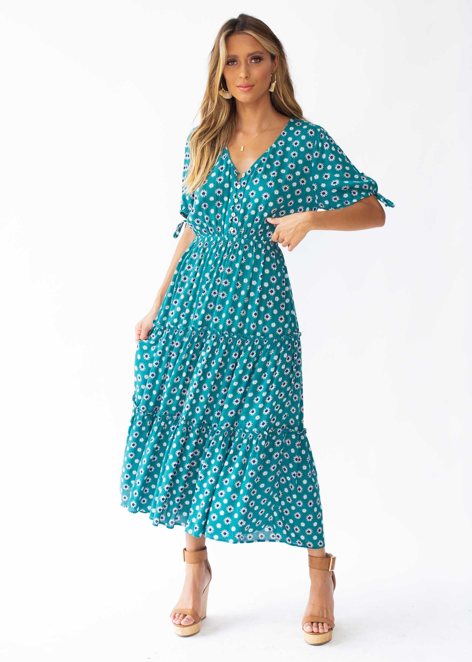 All I Ask Midi Dress - Green Floral