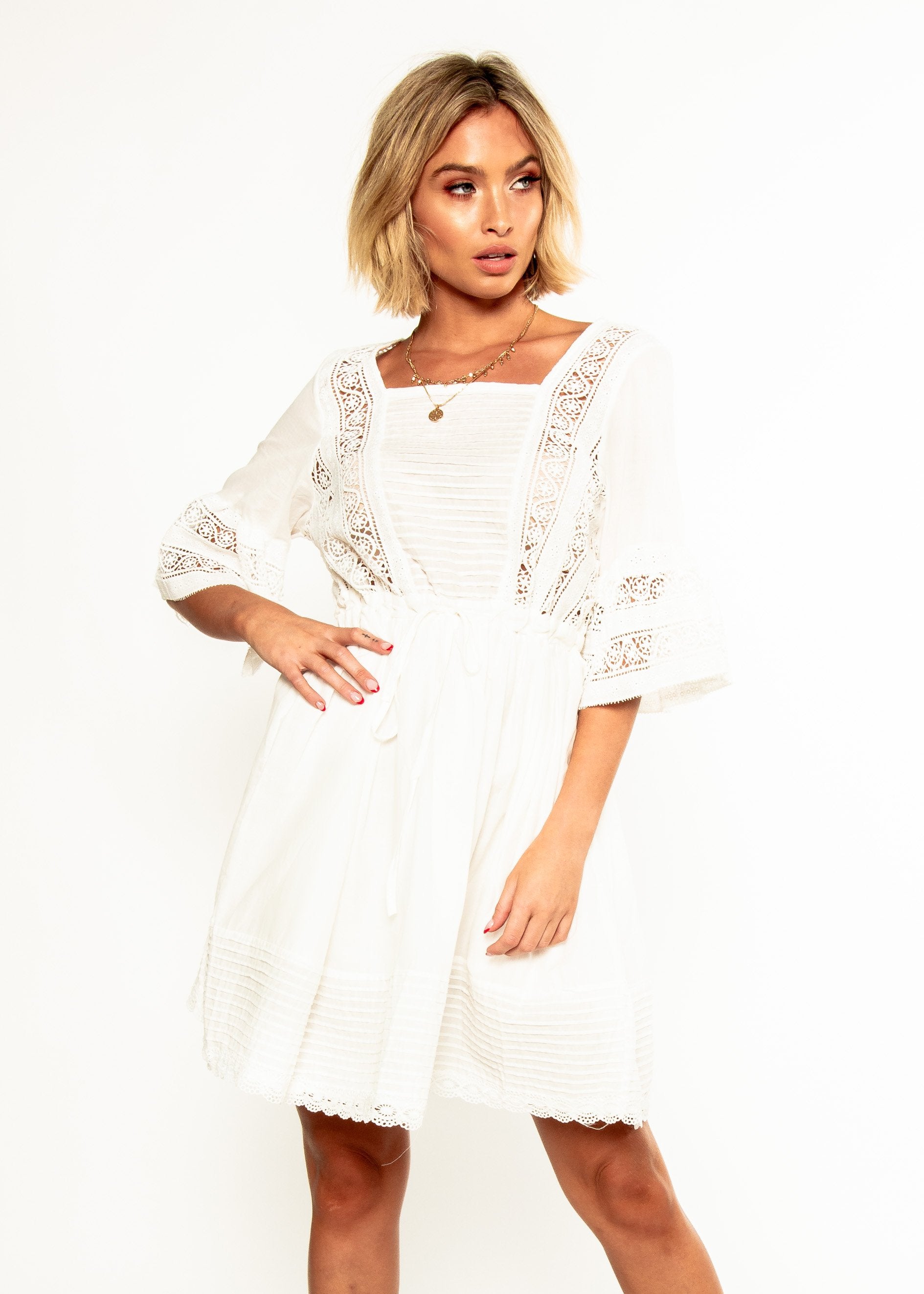 Heidi Sky Swing Dress - White