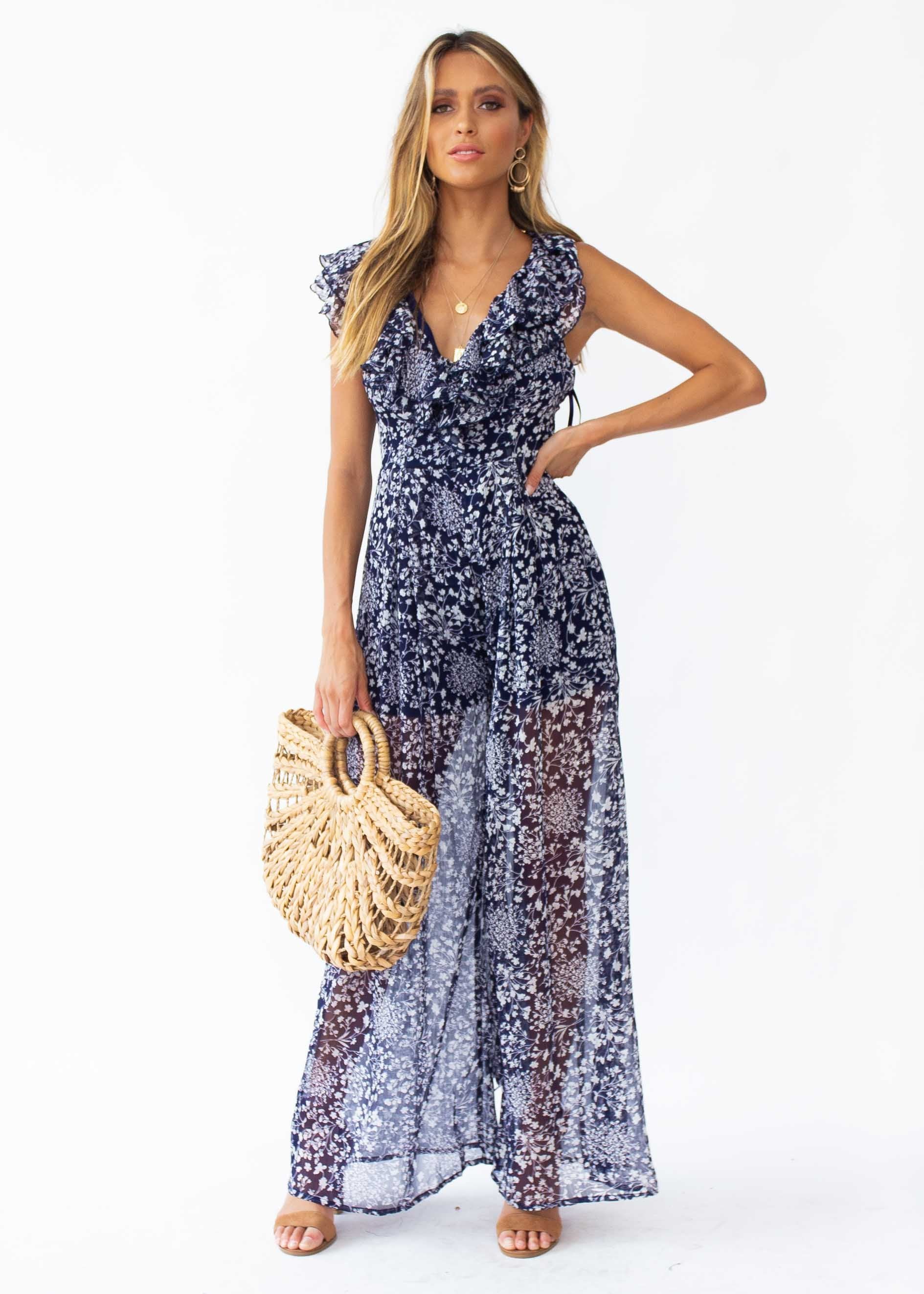 Once Before Pantsuit - Navy Floral