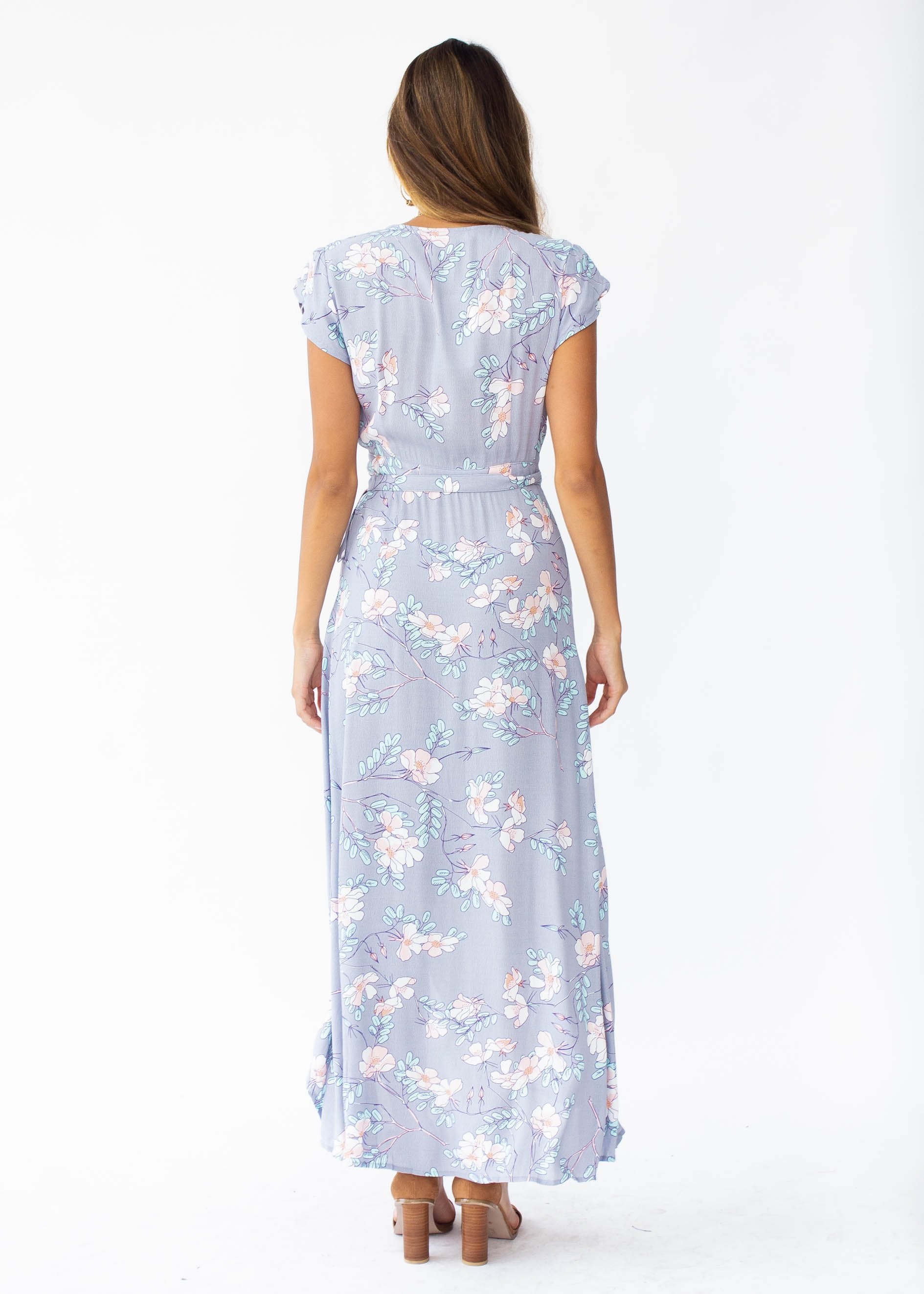 Cortez Maxi Wrap Dress - Silver Skies