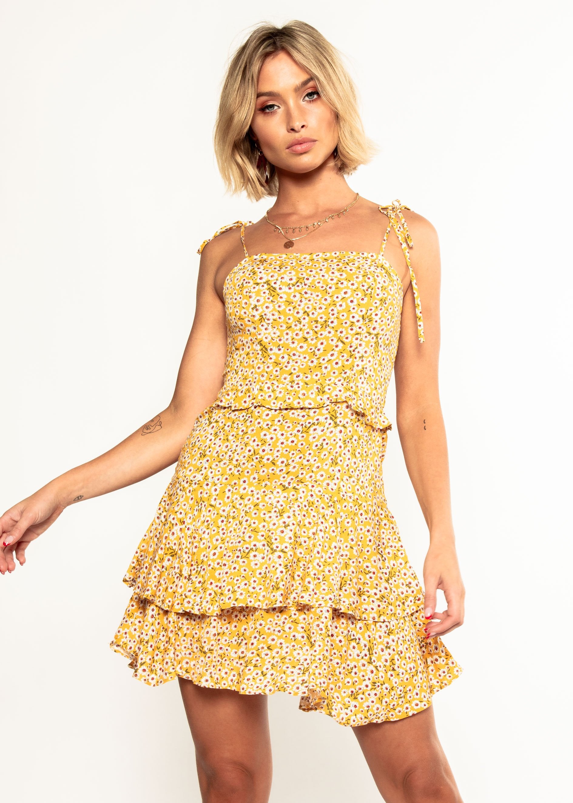 Violet Swing Dress - Mustard Floral