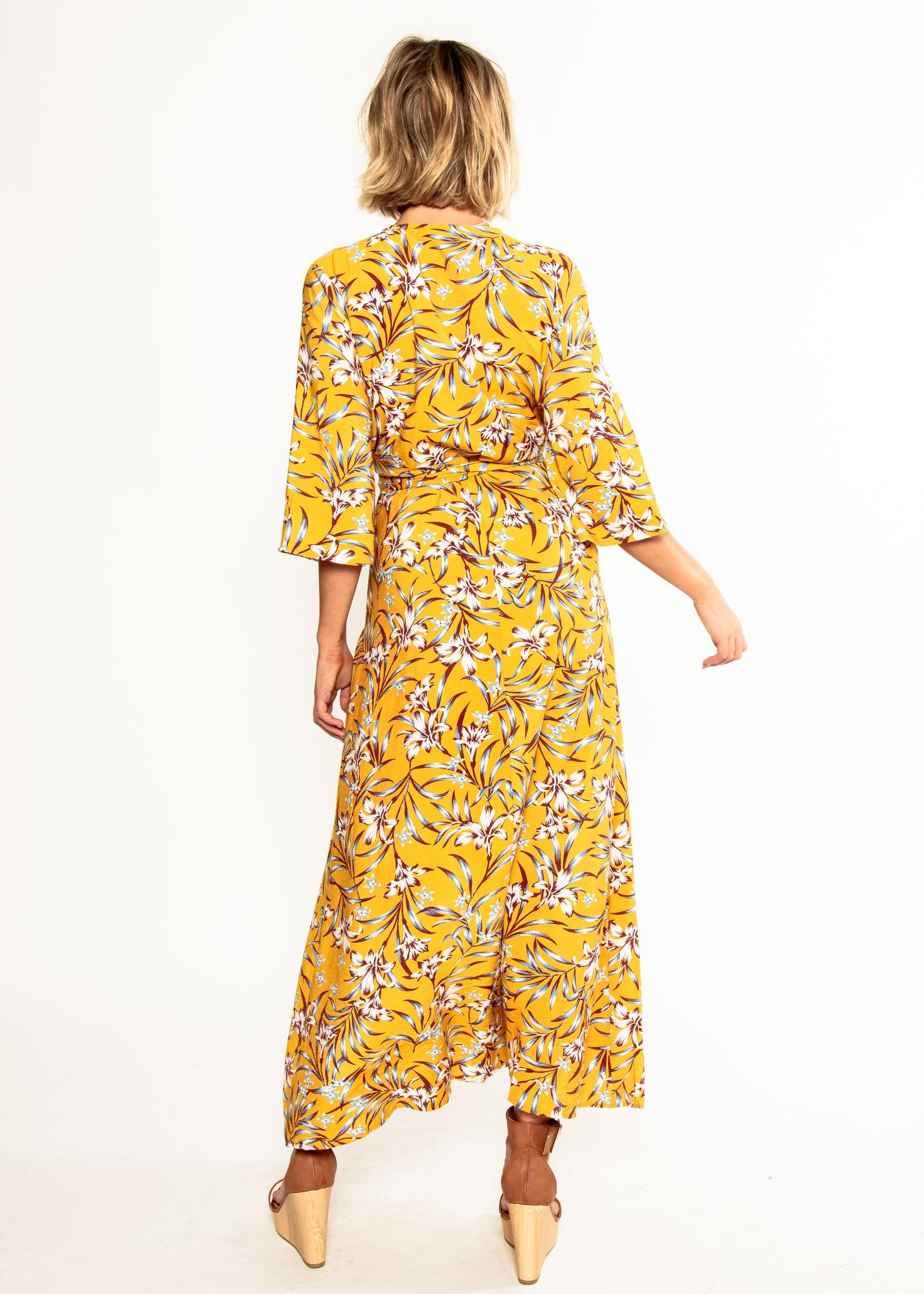 Anabella Maxi Wrap Dress - Mustard Floral