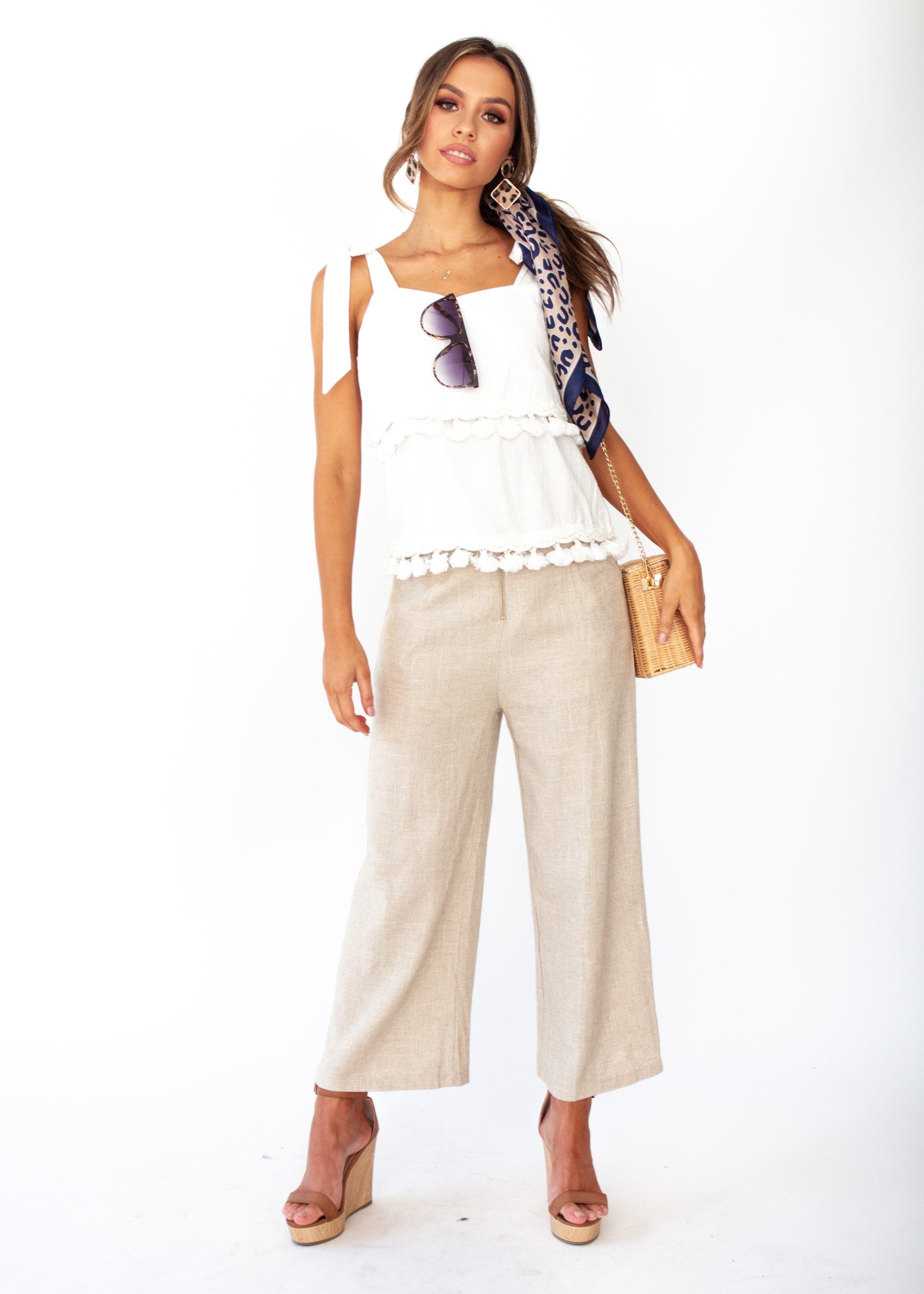 Bare Love Tassel Singlet Top - White