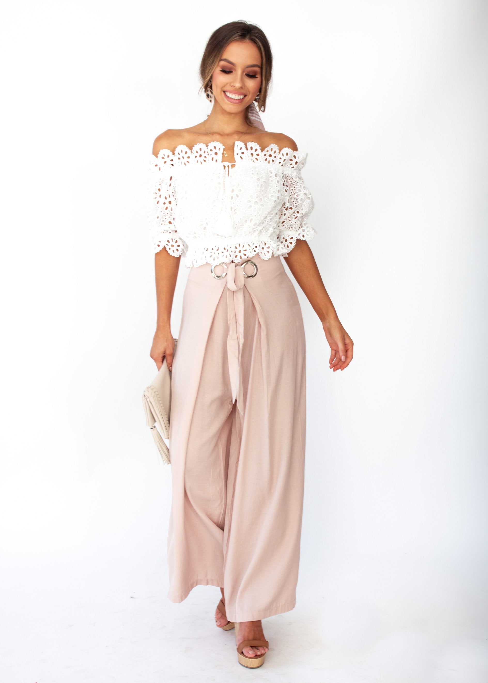 Eves Lace Off The Shoulder Crop - White