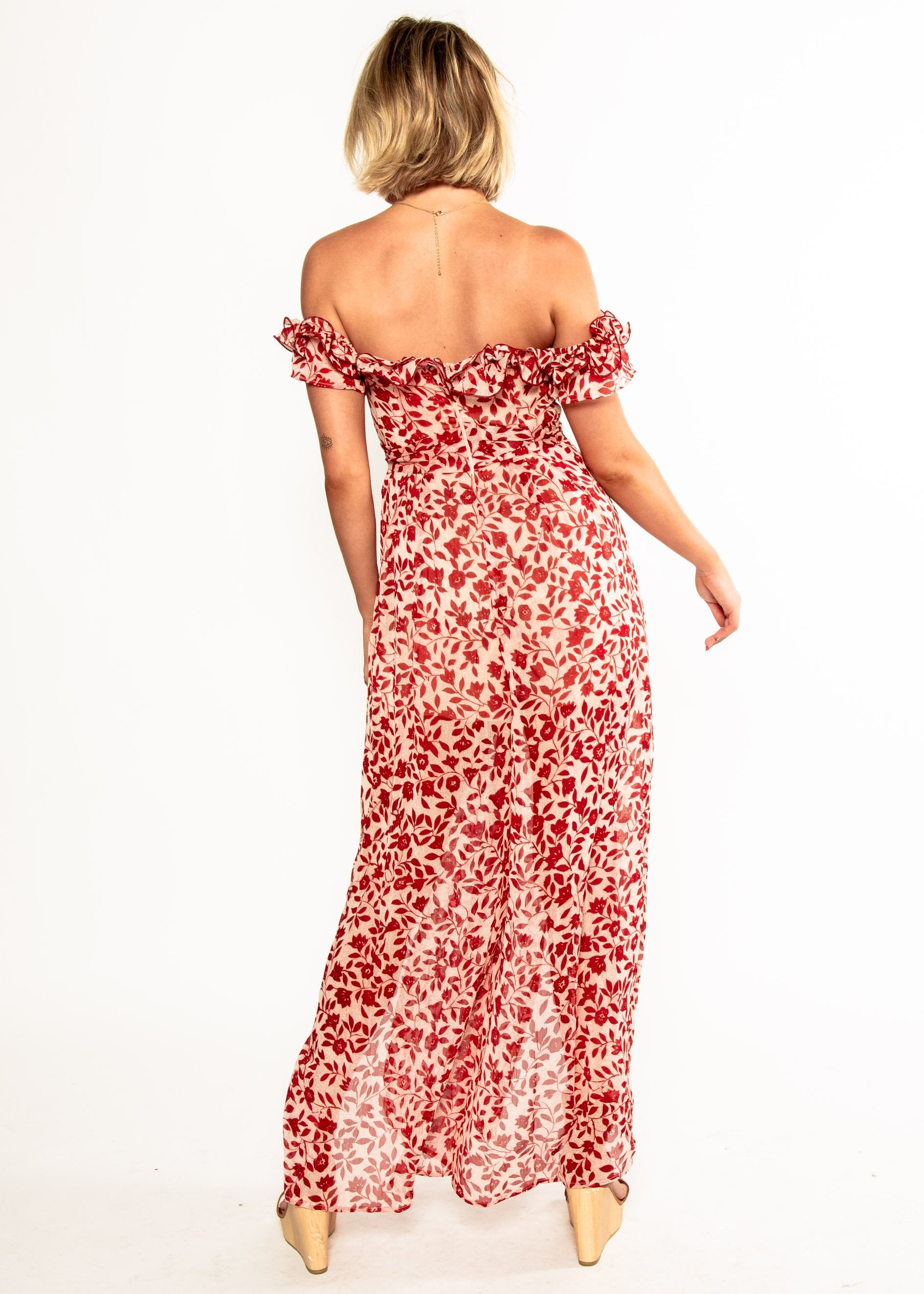 Siren Off Shoulder Pantsuit - Red Floral