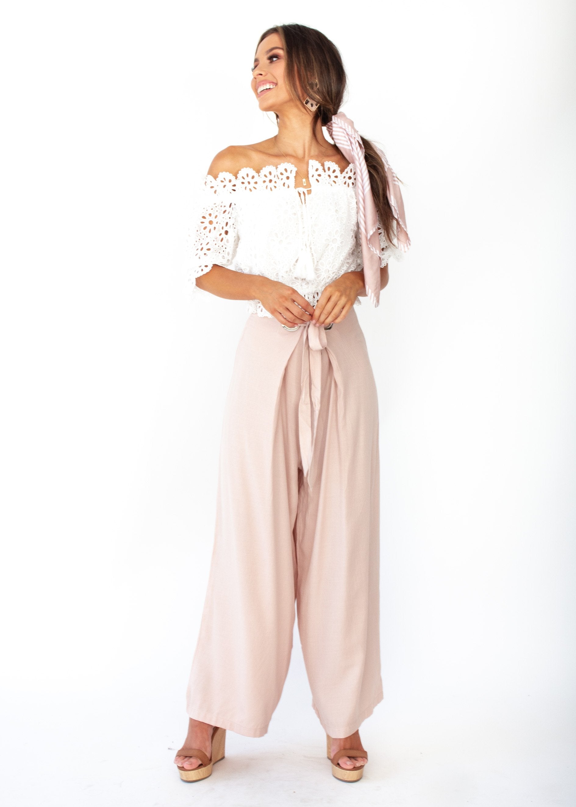 Eves Lace Off The Shoulder Crop - White