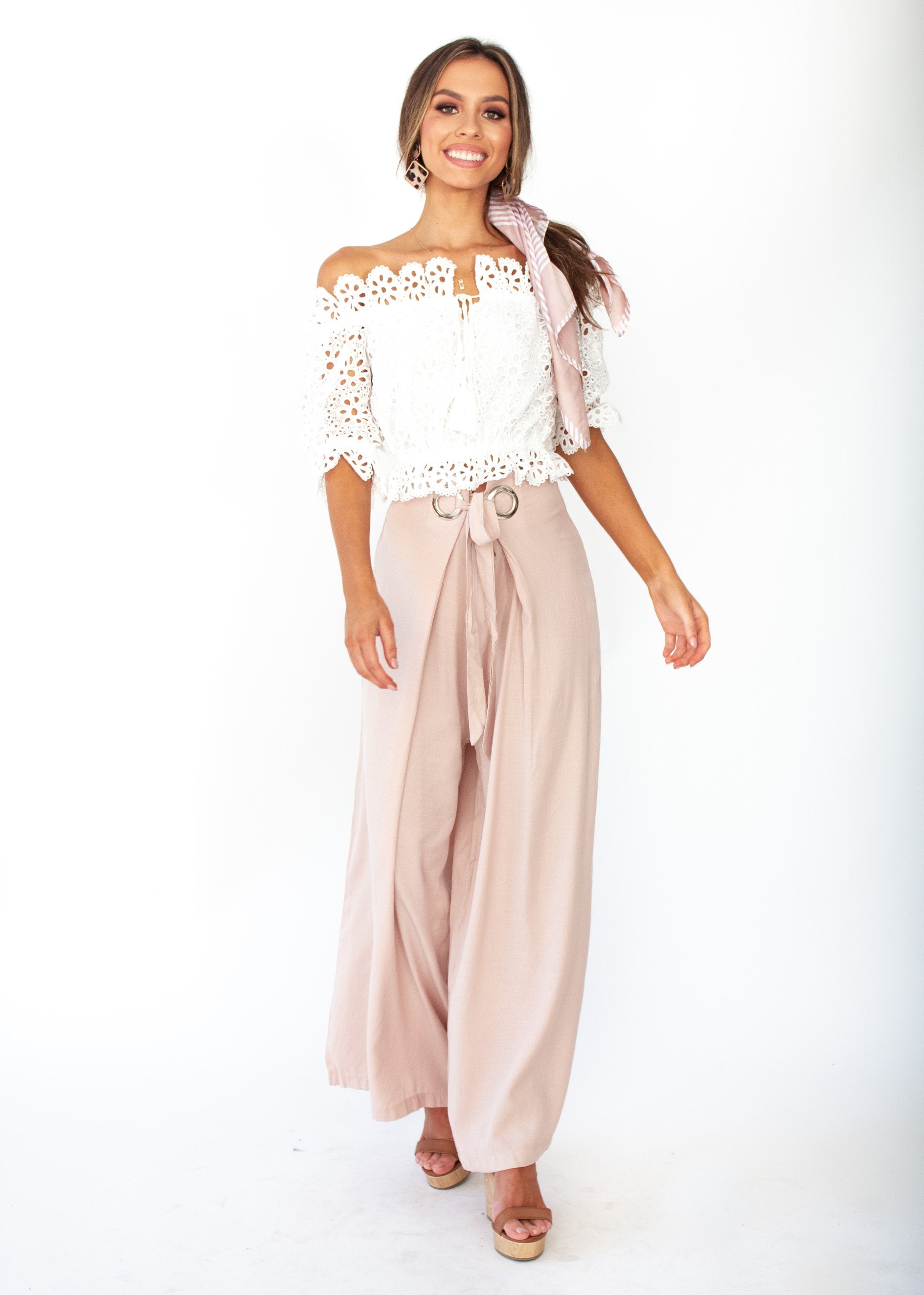 Eves Lace Off The Shoulder Crop - White