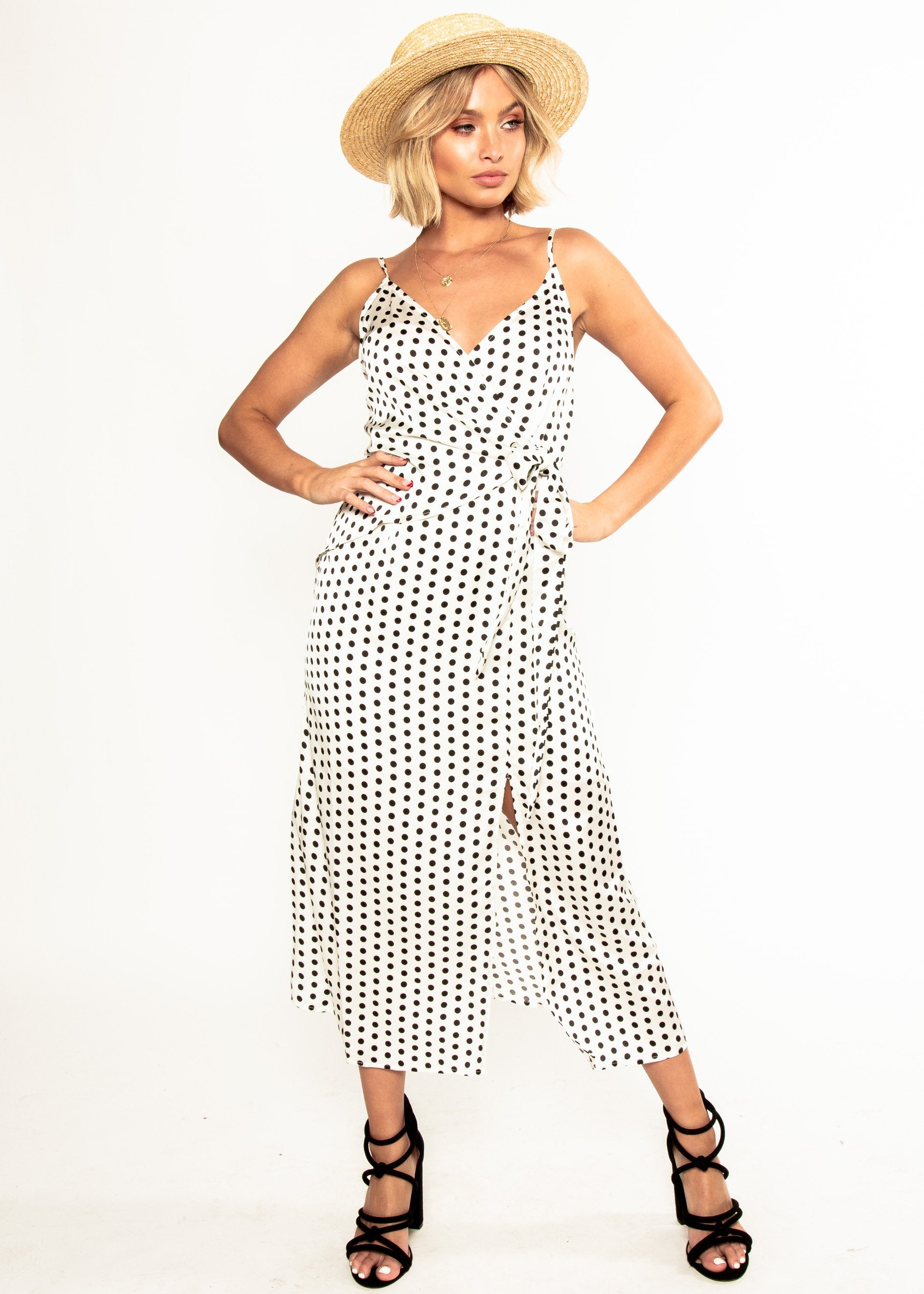 No Ordinary Love Midi Dress - White Polka
