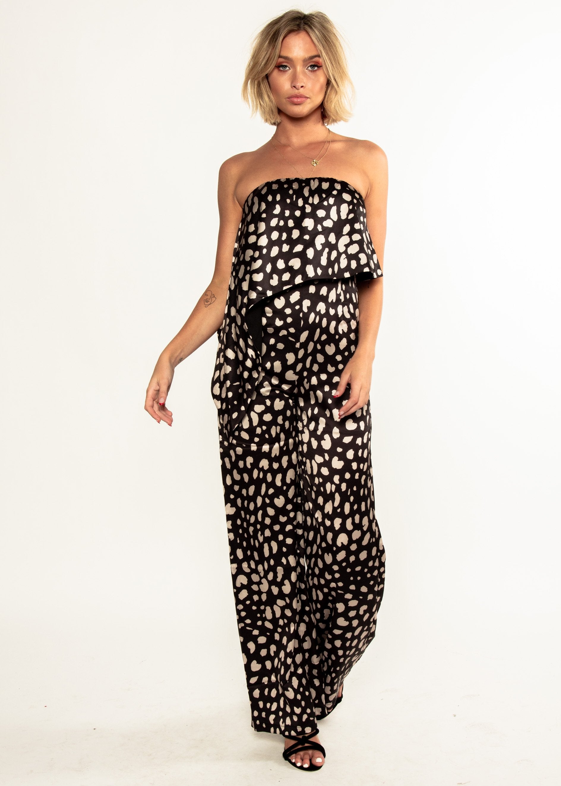 Kaleyah Strapless Pantsuit - Black Leopard