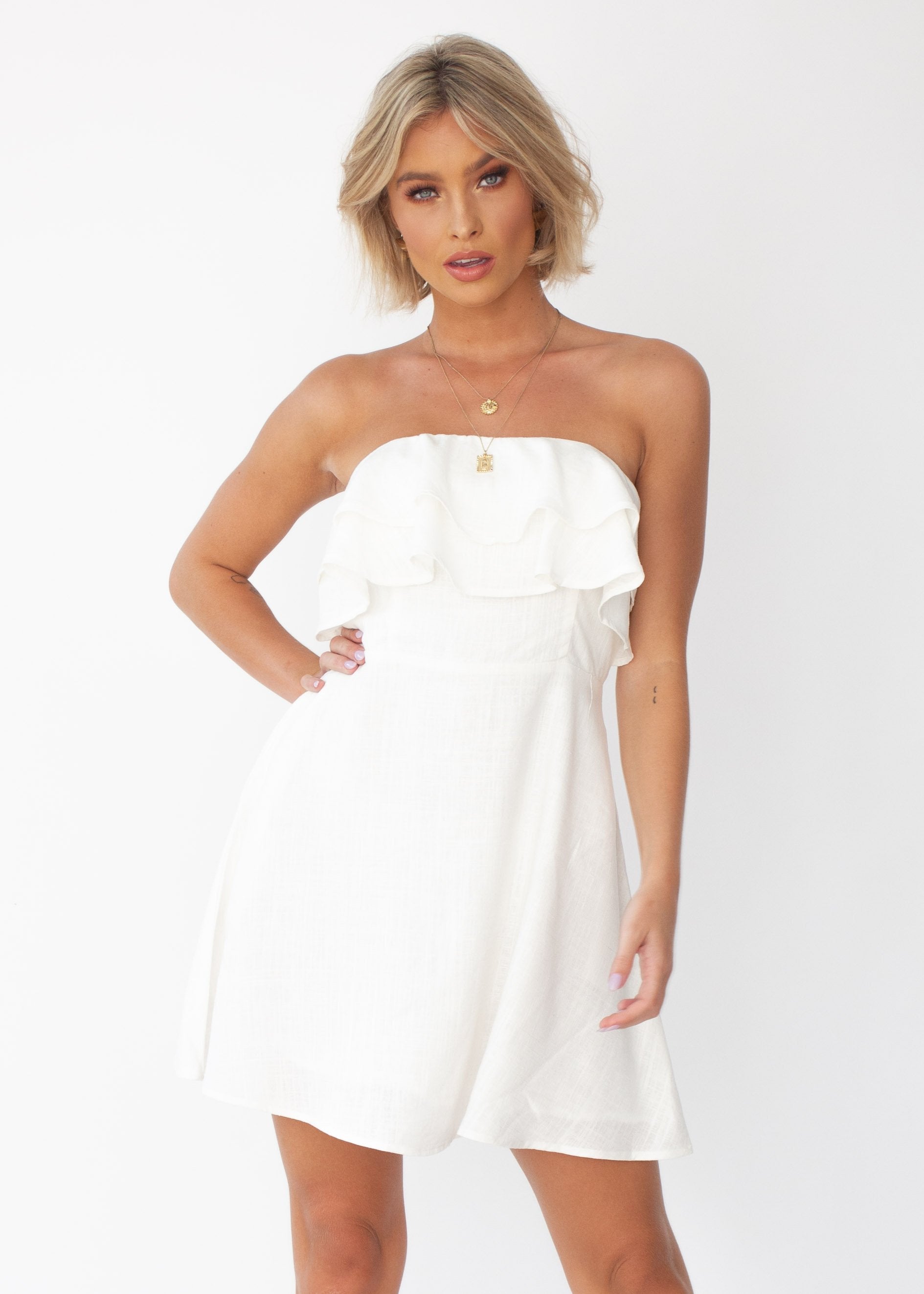 Nevaeh Linen Strapless Dress - White