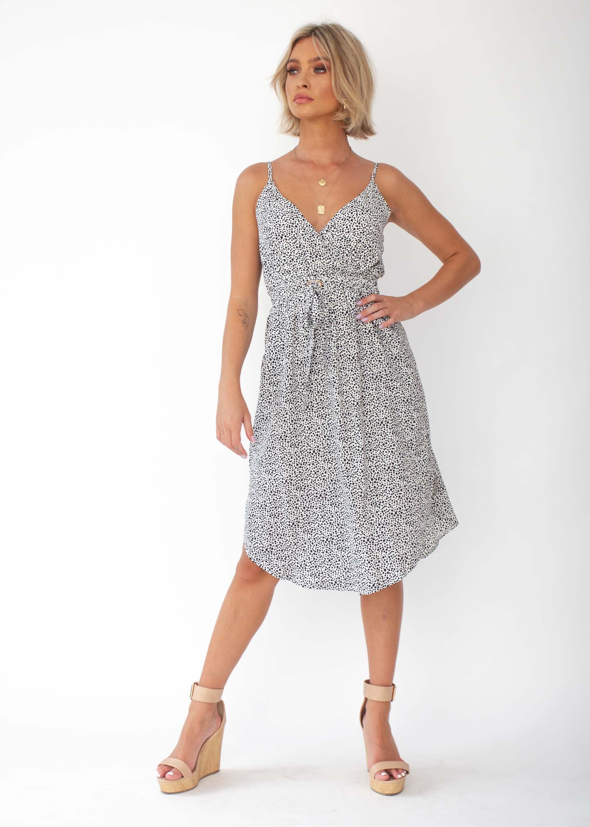 Love No More Midi Dress - White Dot