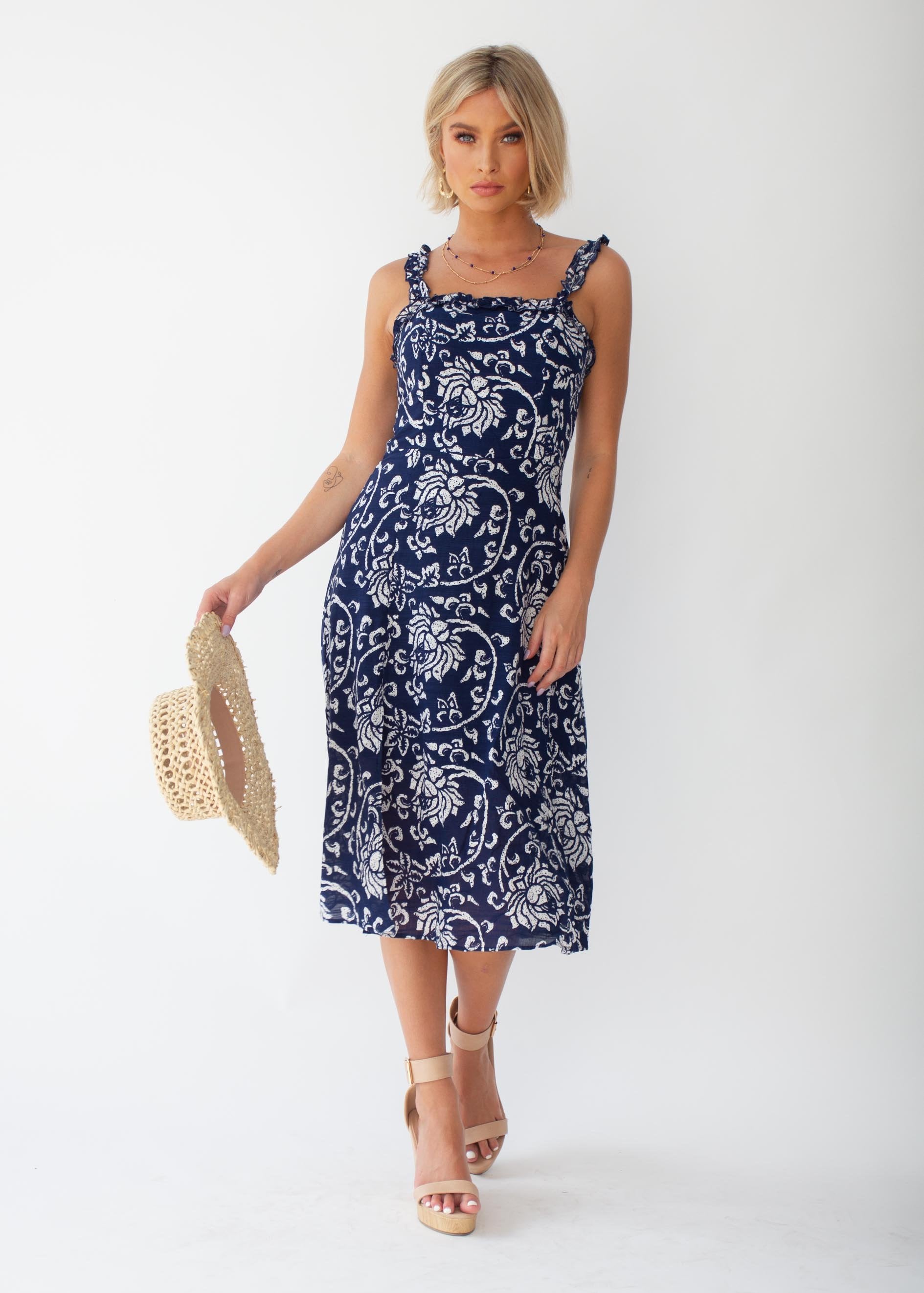 Katia Midi Dress - Navy Floral