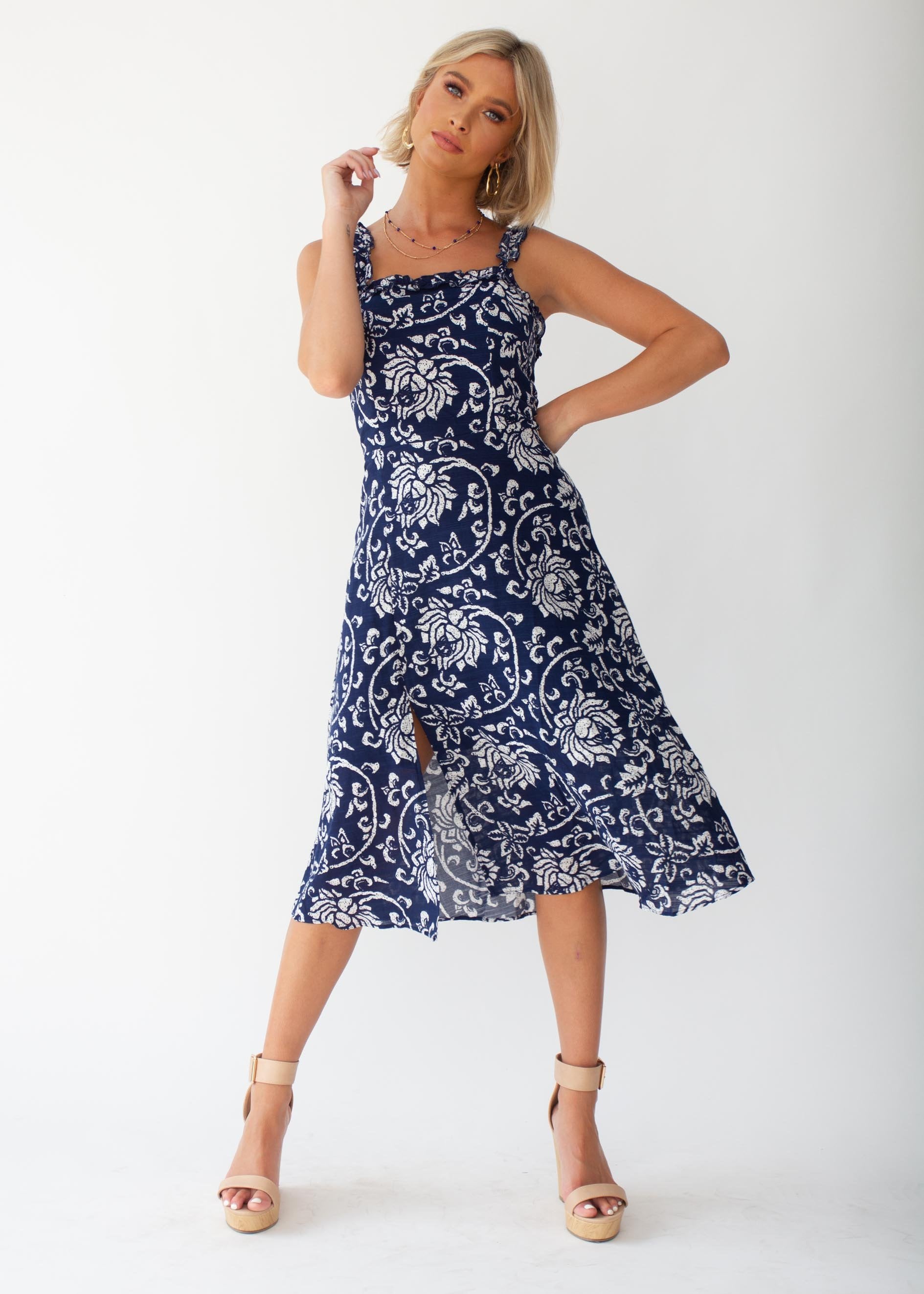 Katia Midi Dress - Navy Floral