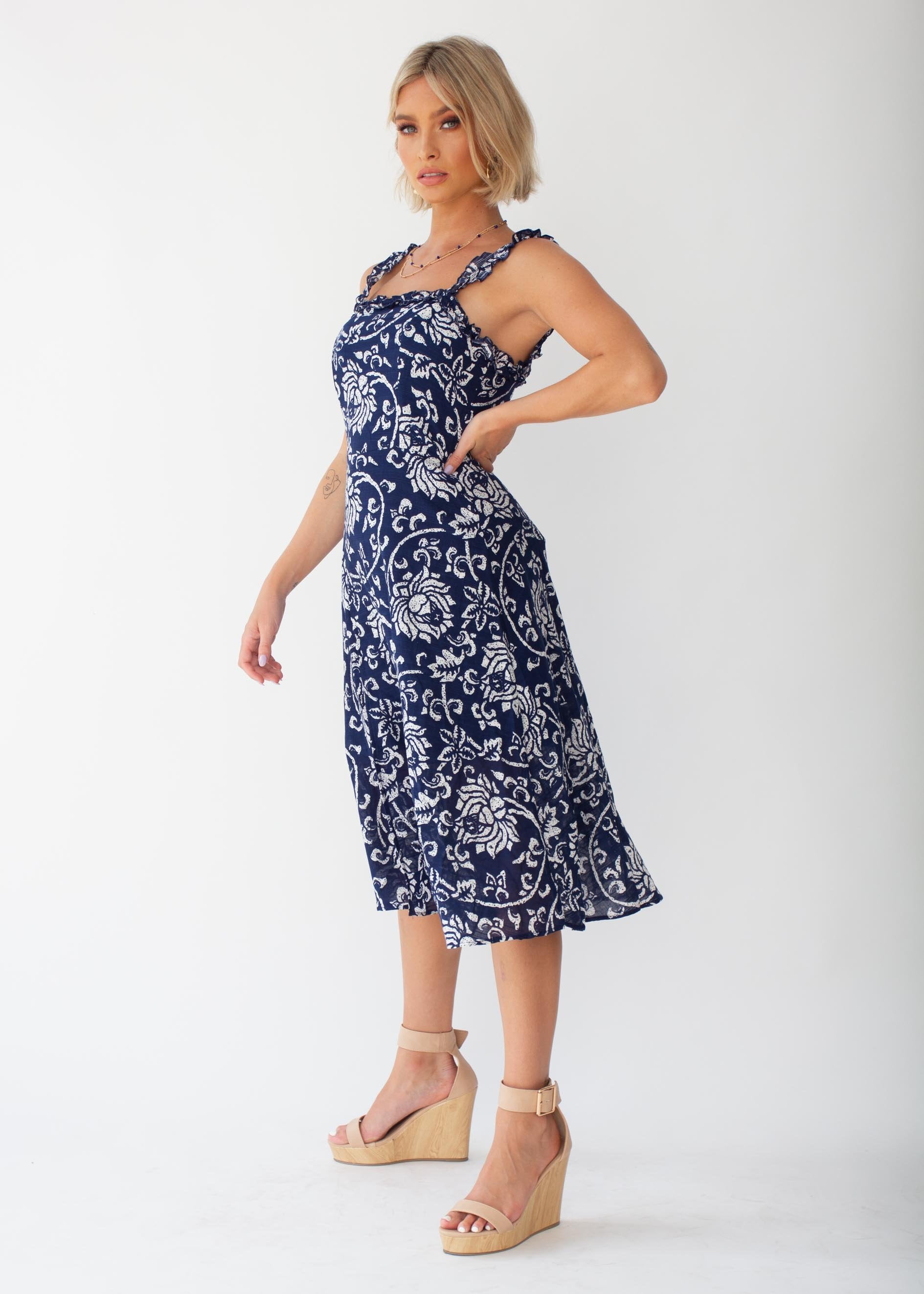 Katia Midi Dress - Navy Floral