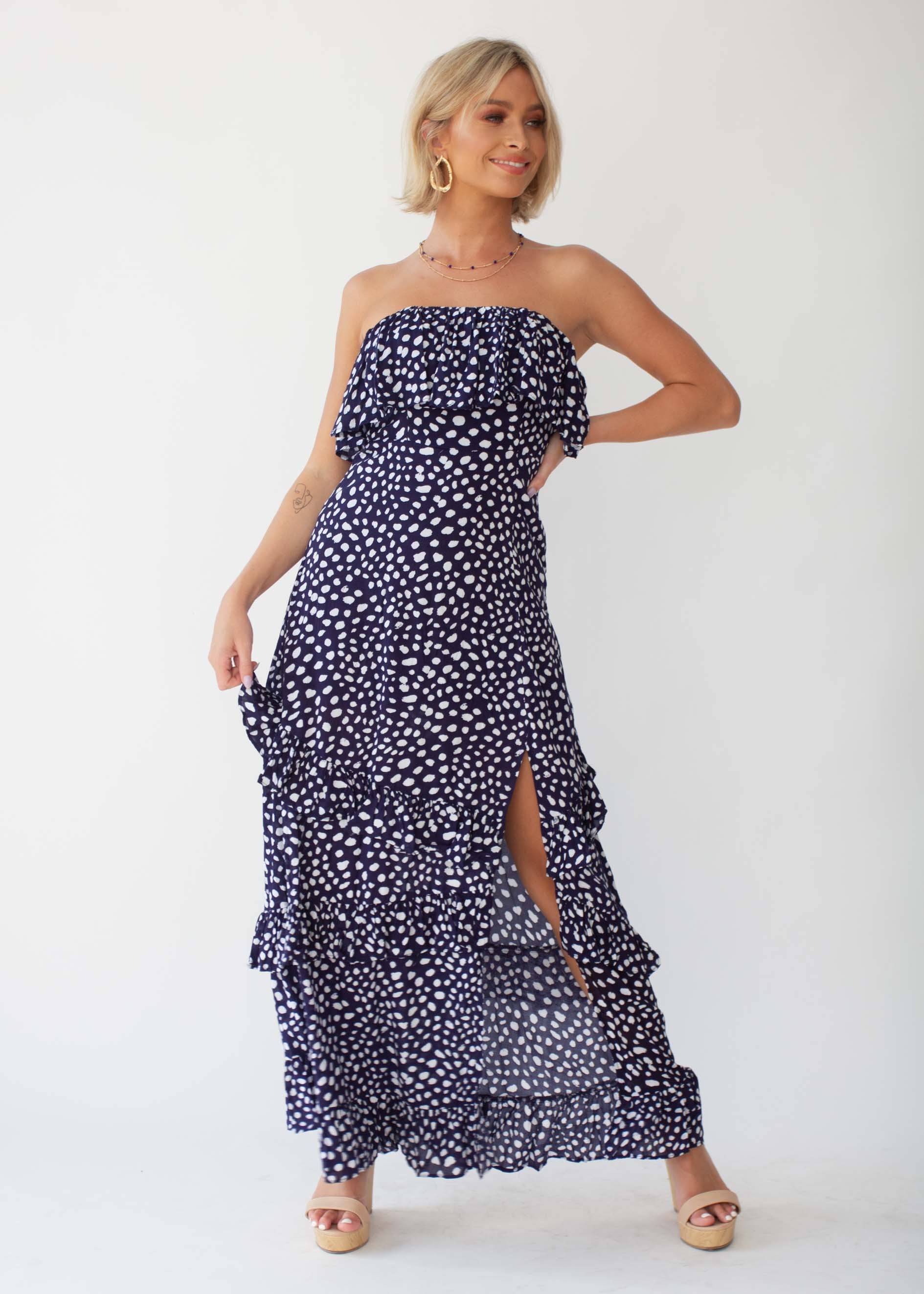 Bexley Strapless Maxi Dress - Navy Leopard