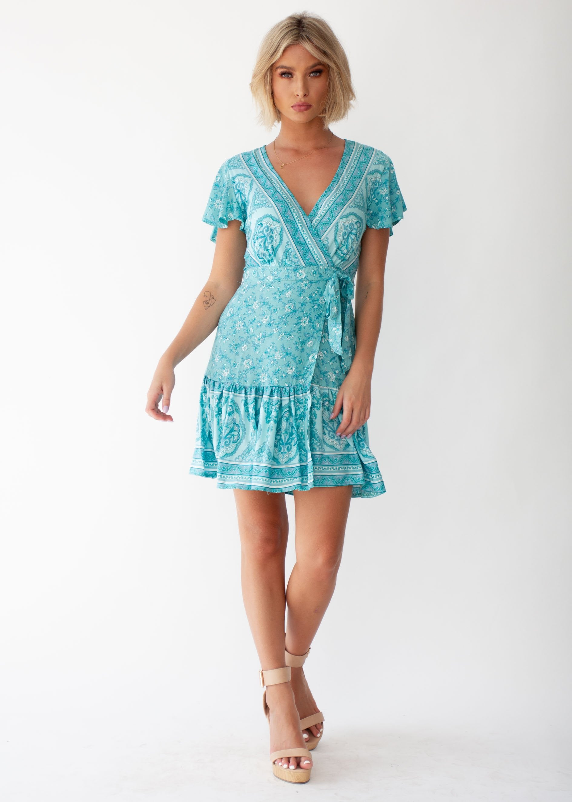 Le Sienna Wrap Dress - Aqua Paisley