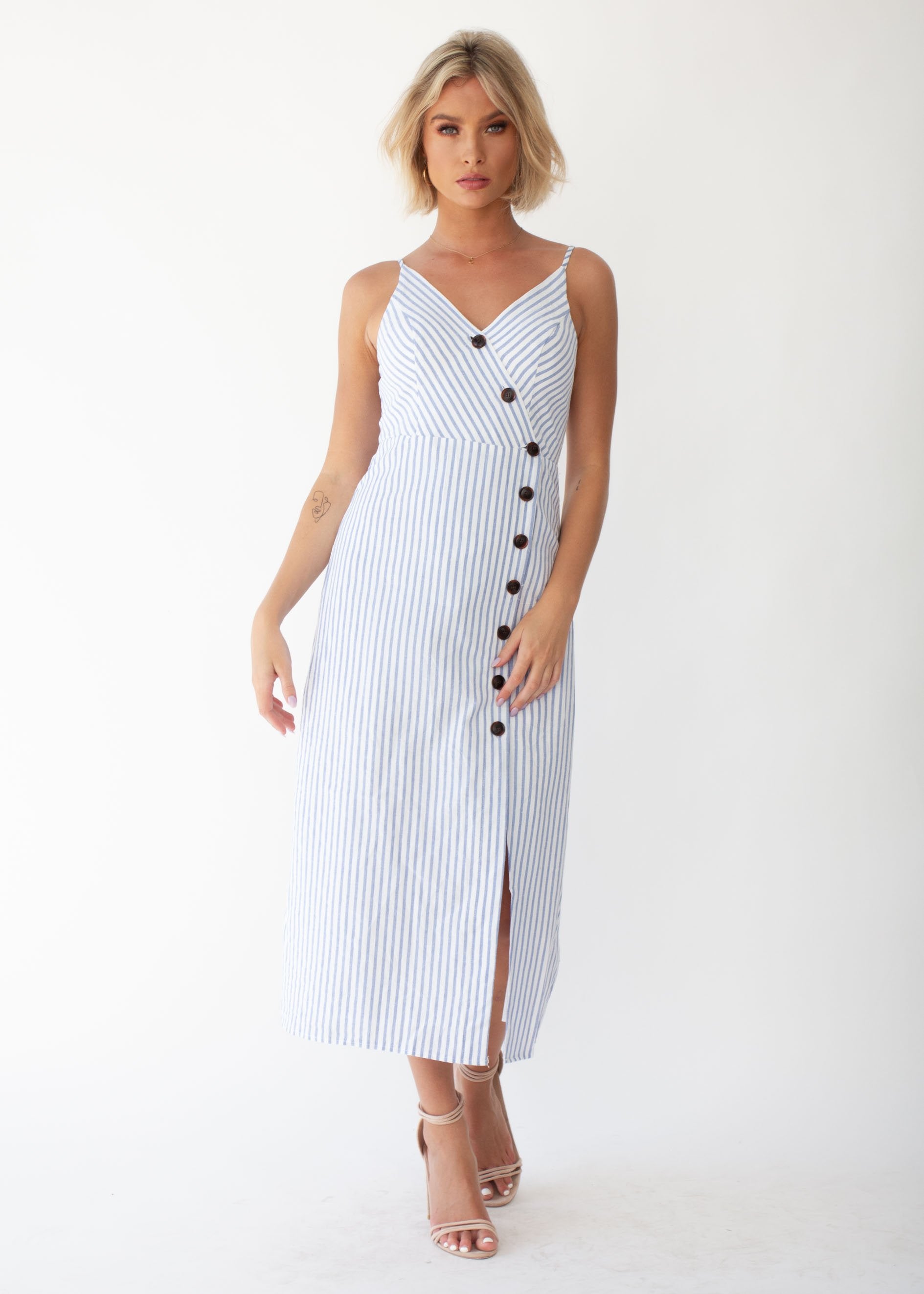 Speechless Cotton Midi Dress - Blue Stripe