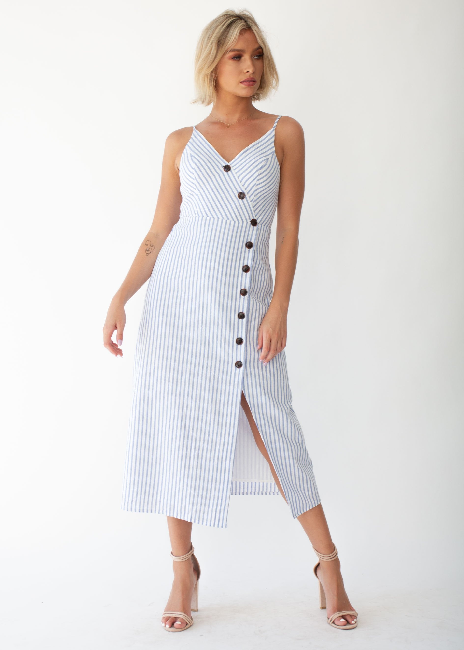 Speechless Cotton Midi Dress - Blue Stripe