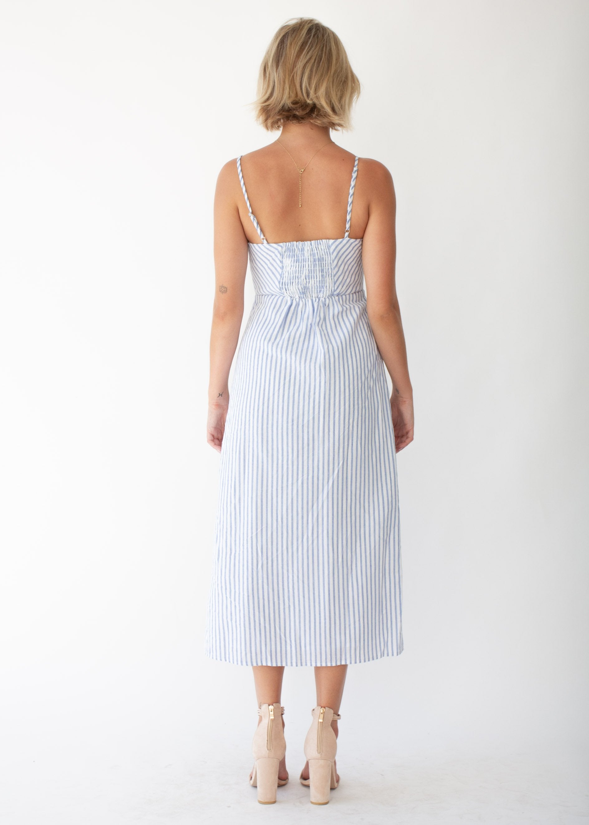 Speechless Cotton Midi Dress - Blue Stripe