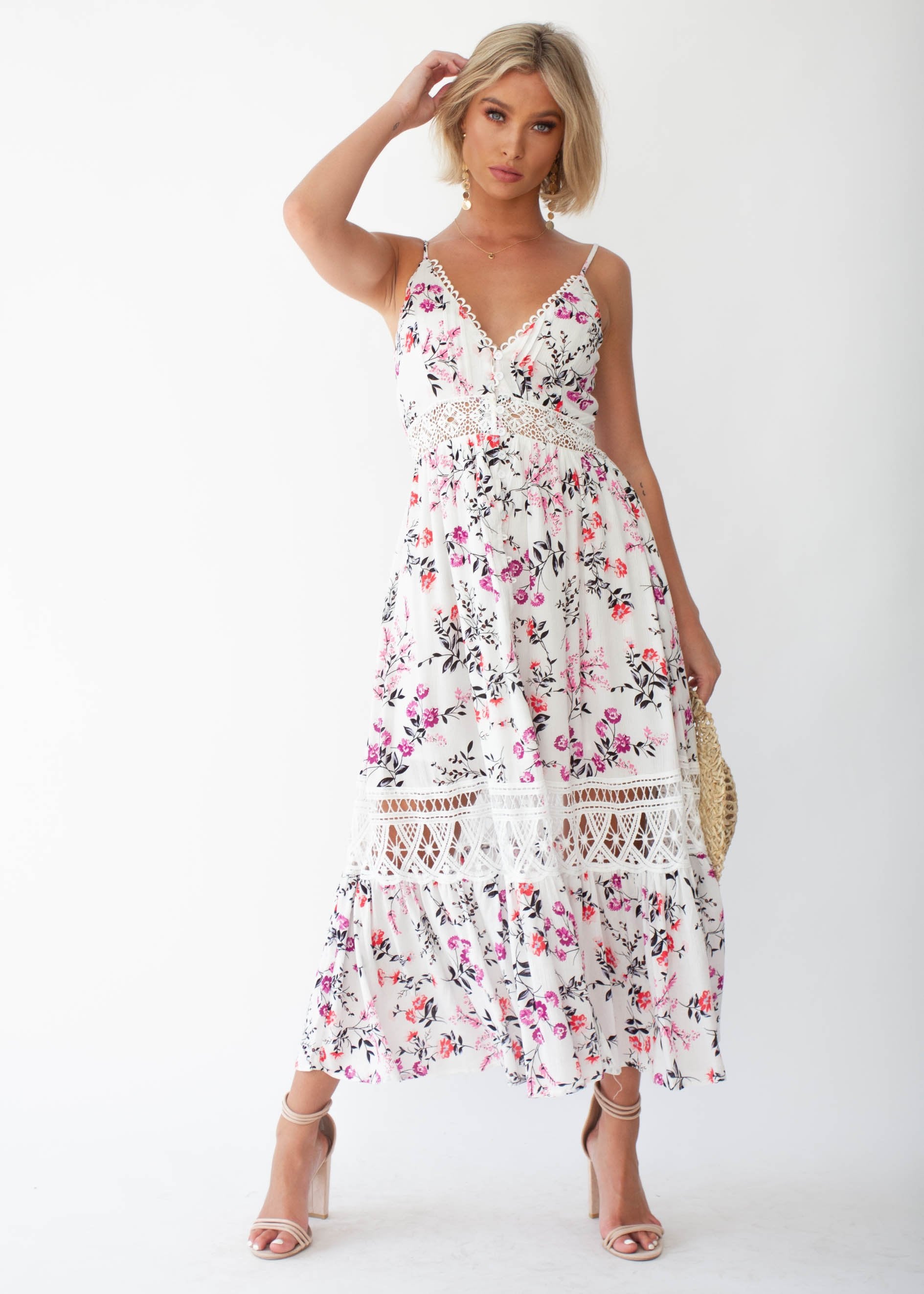 Emersyn Midi Dress - White Floral