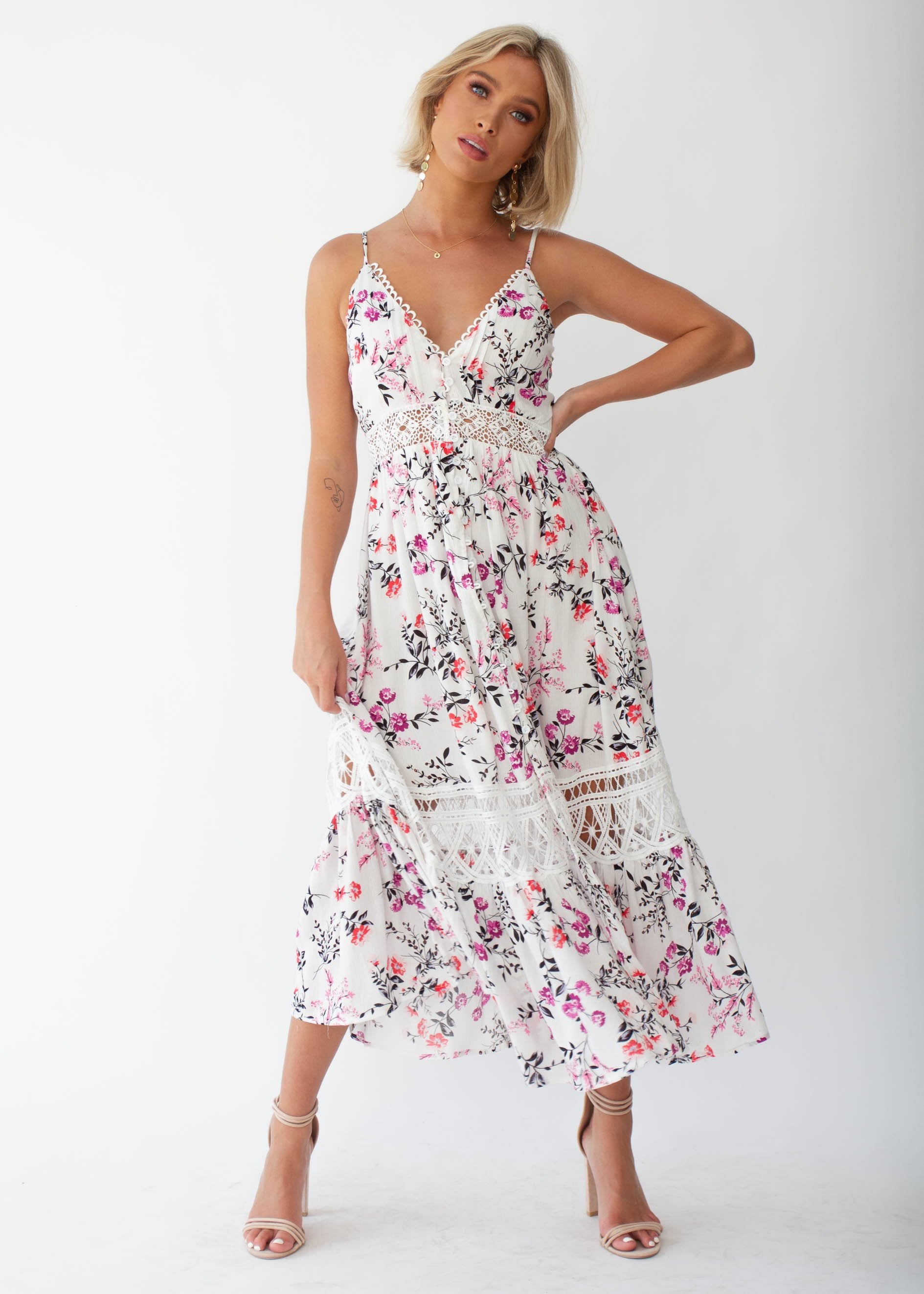 Emersyn Midi Dress - White Floral