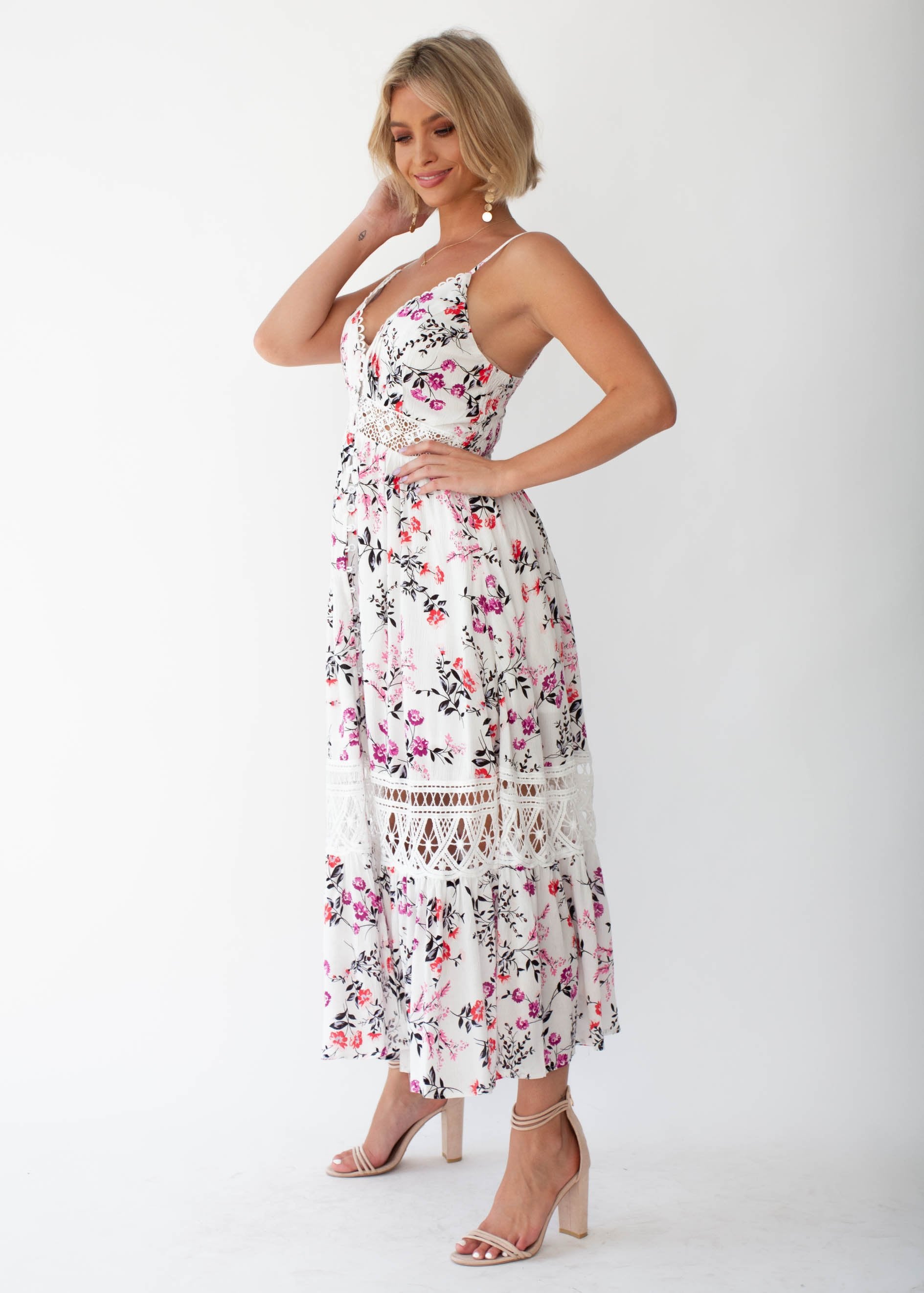 Emersyn Midi Dress - White Floral