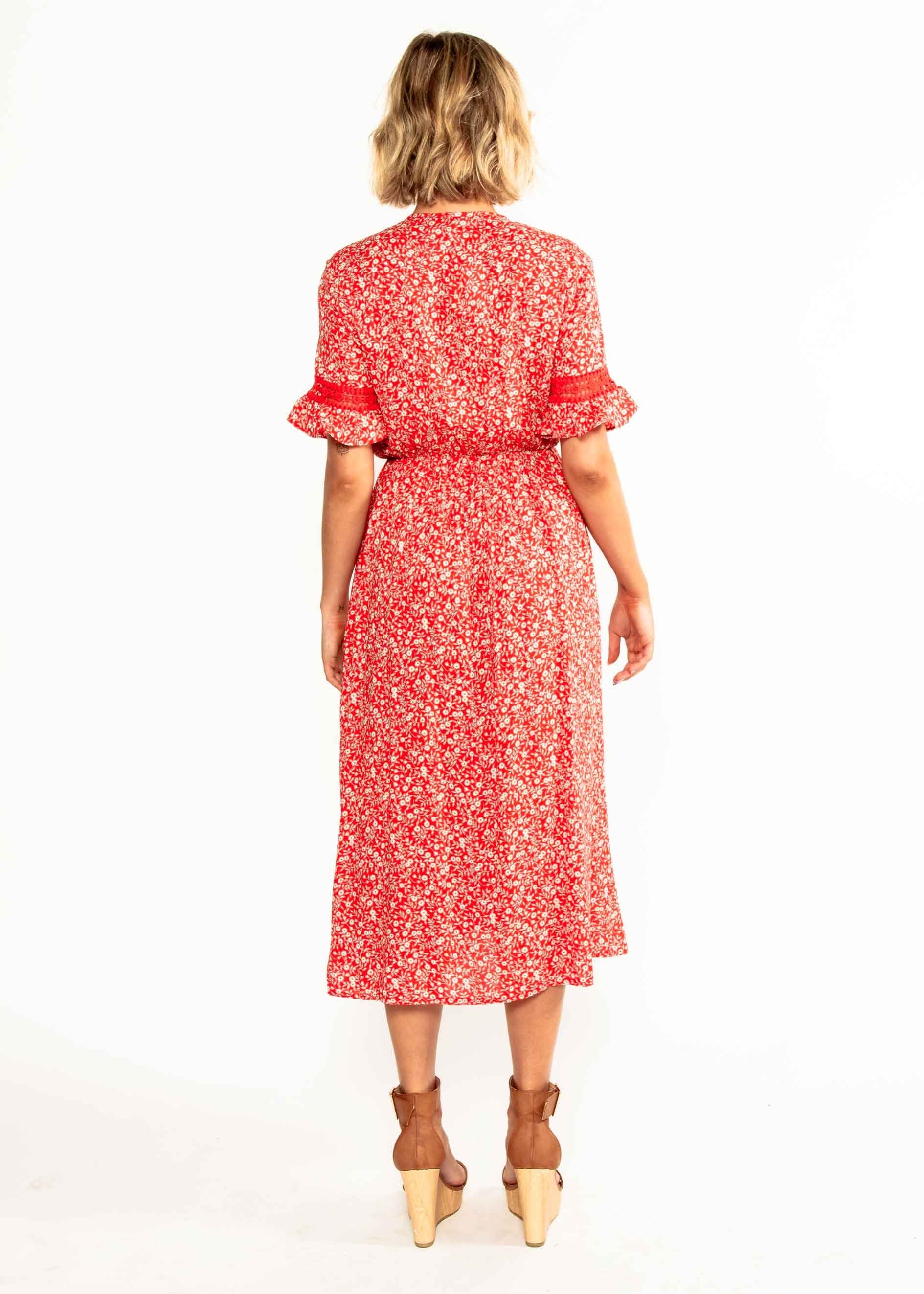 Lovers Kiss Tie Midi Dress - Red Floral