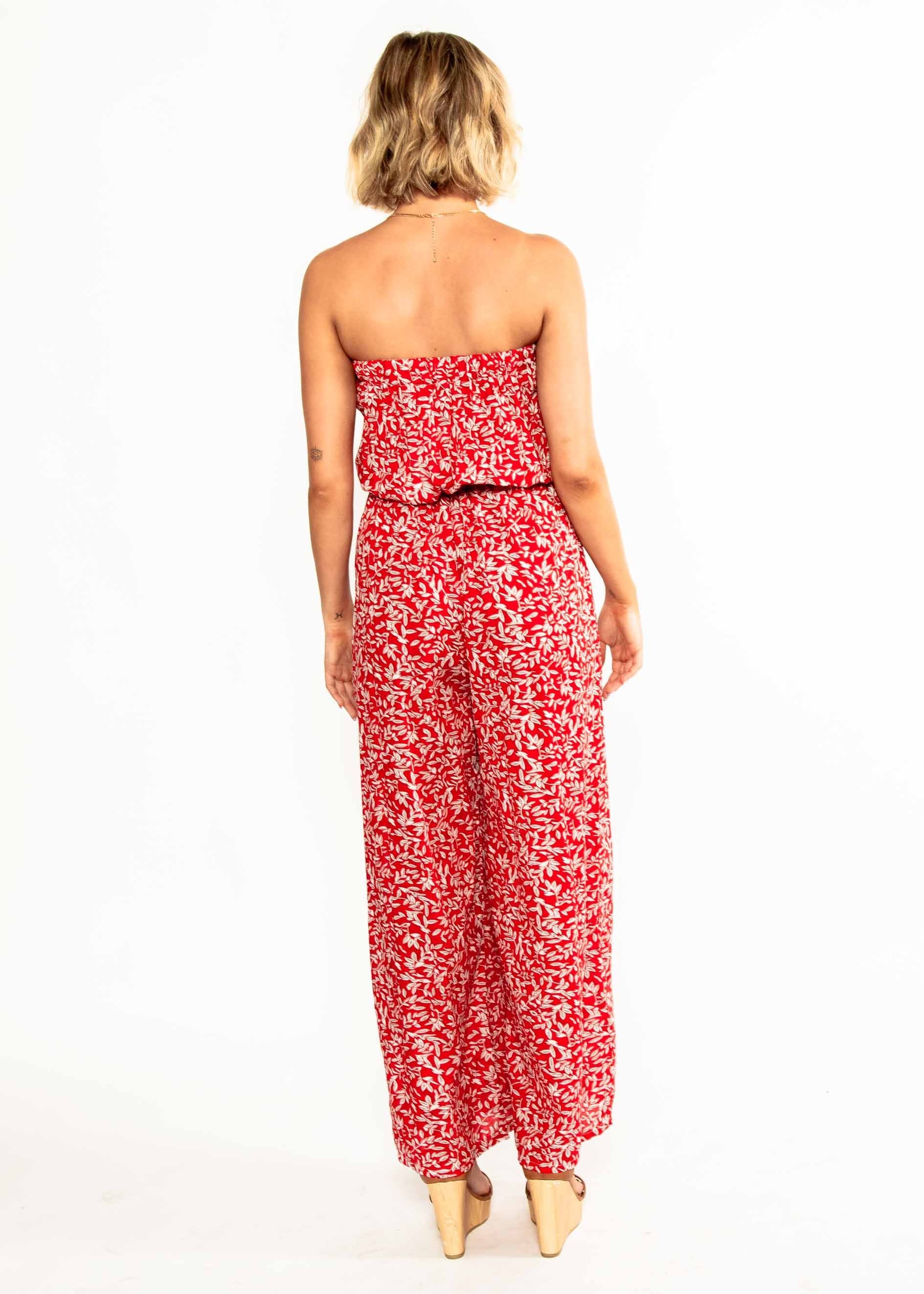 Dream Big Strapless Pantsuit - Red Floral