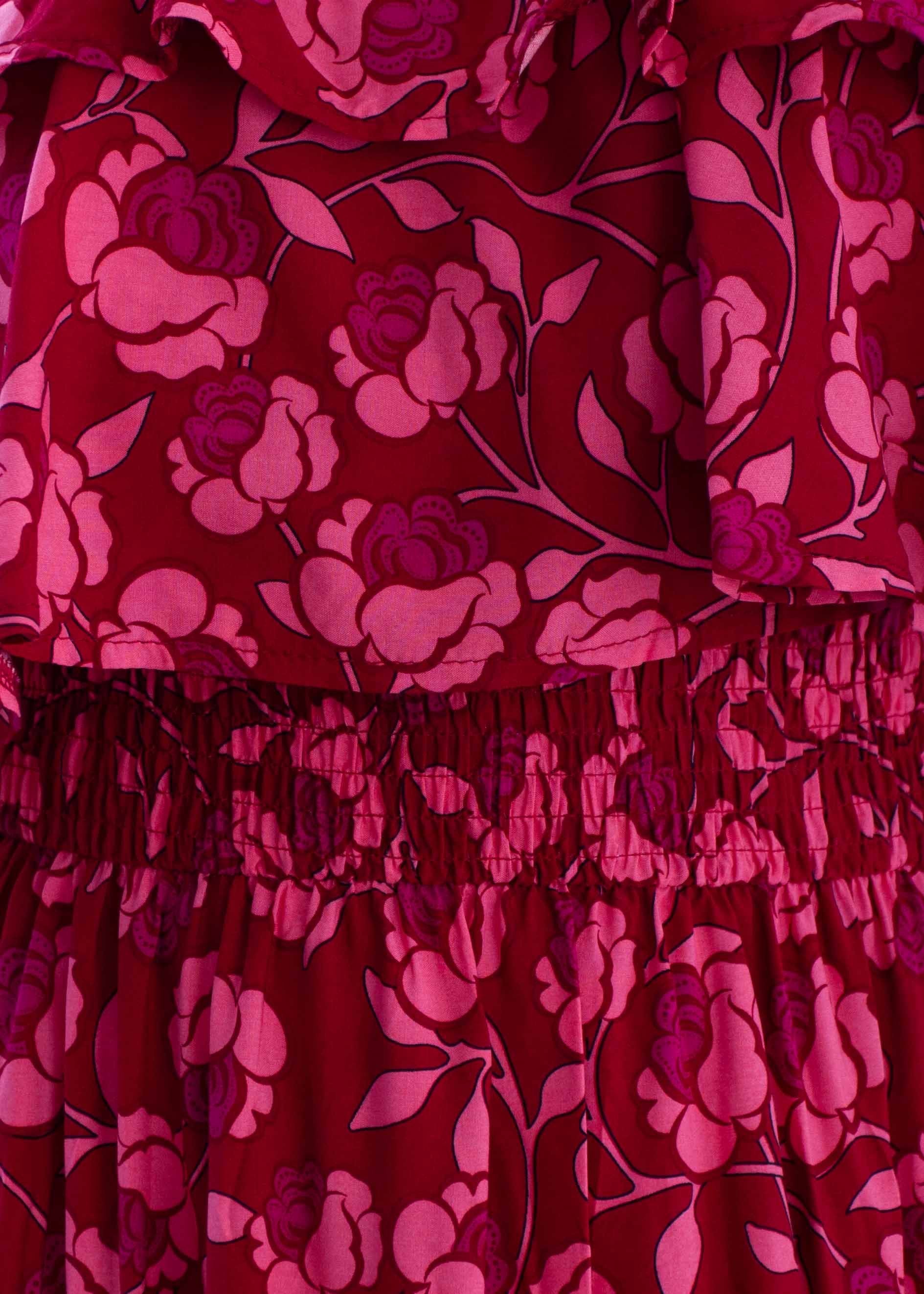 Simona Strapless Midi Dress - Crimson Floral