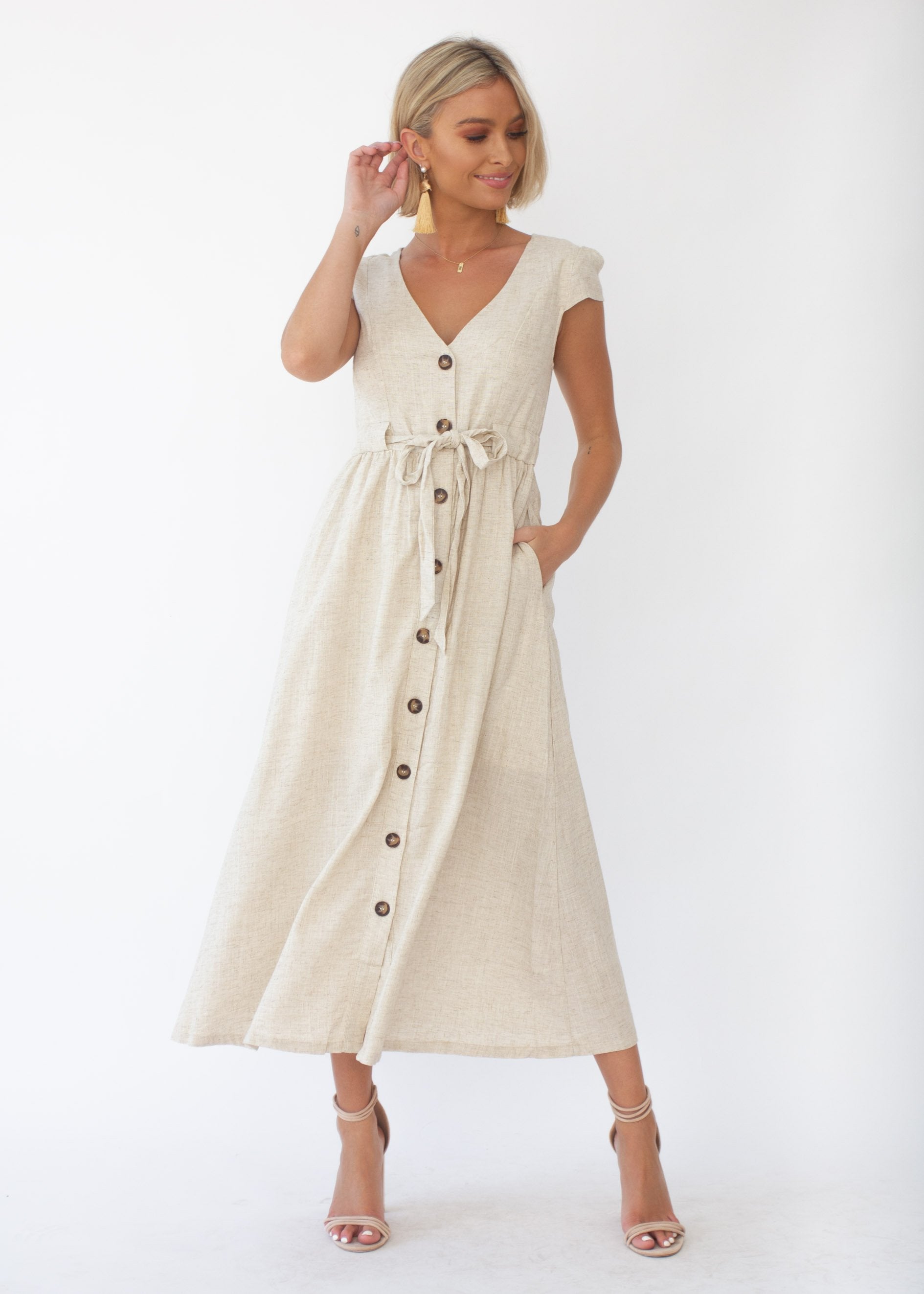 Bourdeaux Midi Dress - Natural