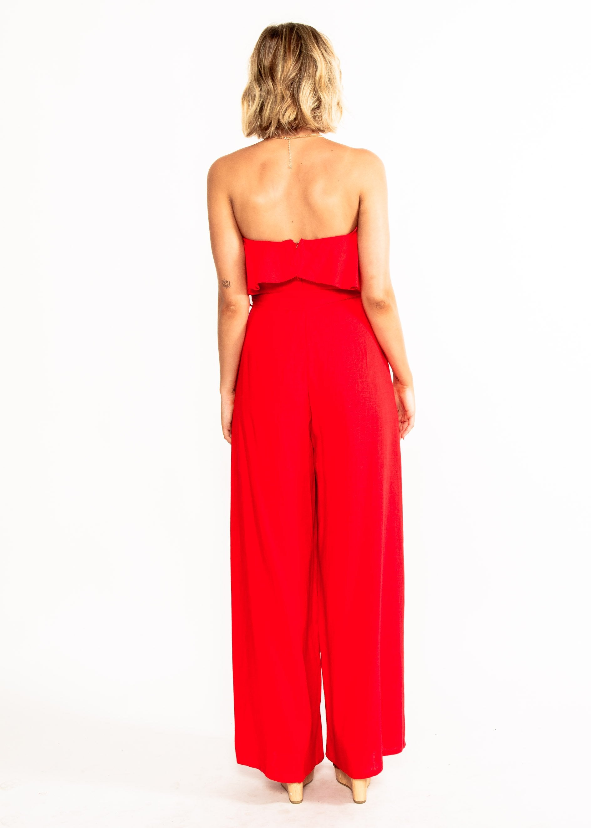 Joslyn Strapless Pantsuit w/ Tie - Red