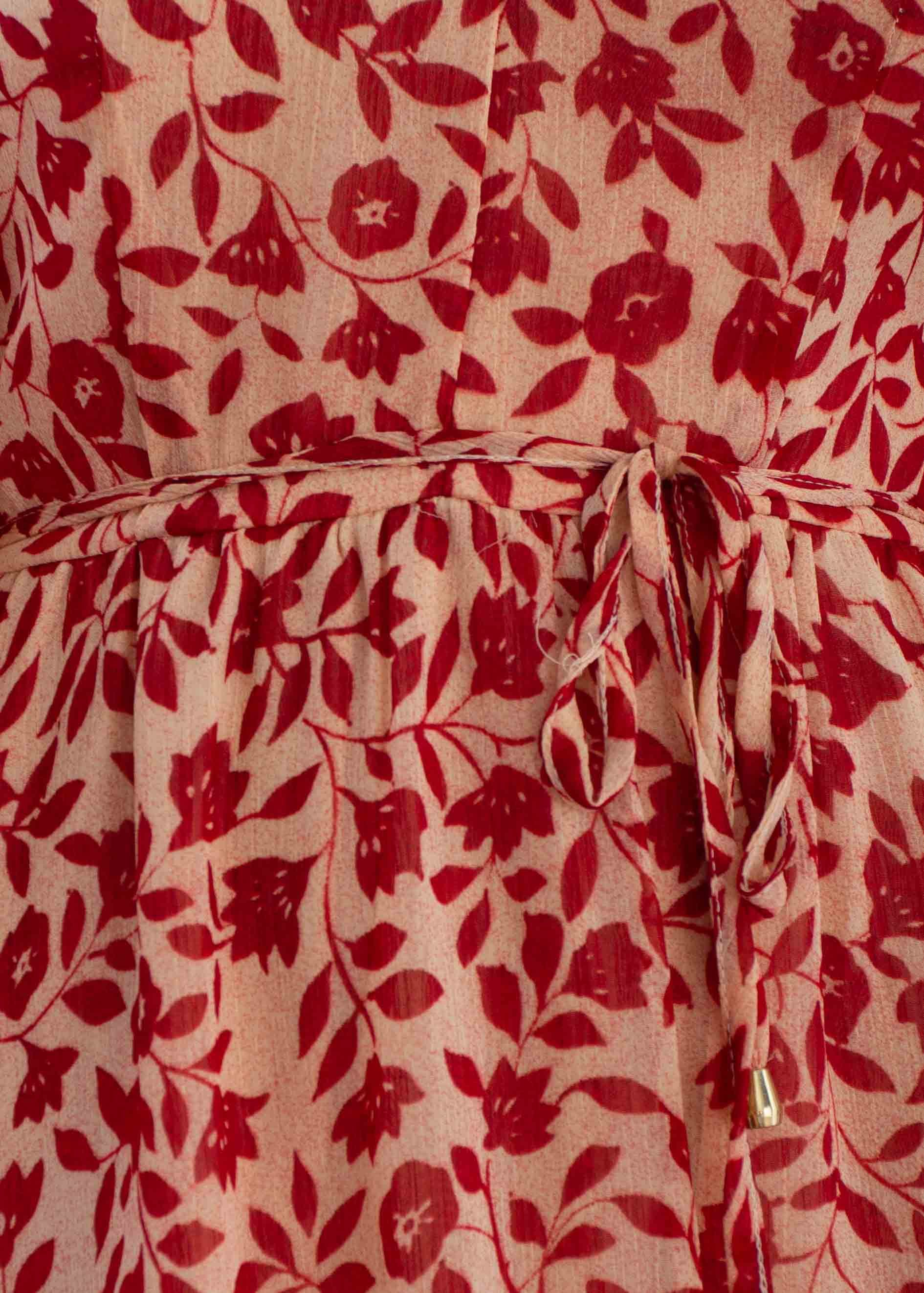 Xena Dress w/ Tie - Red Floral