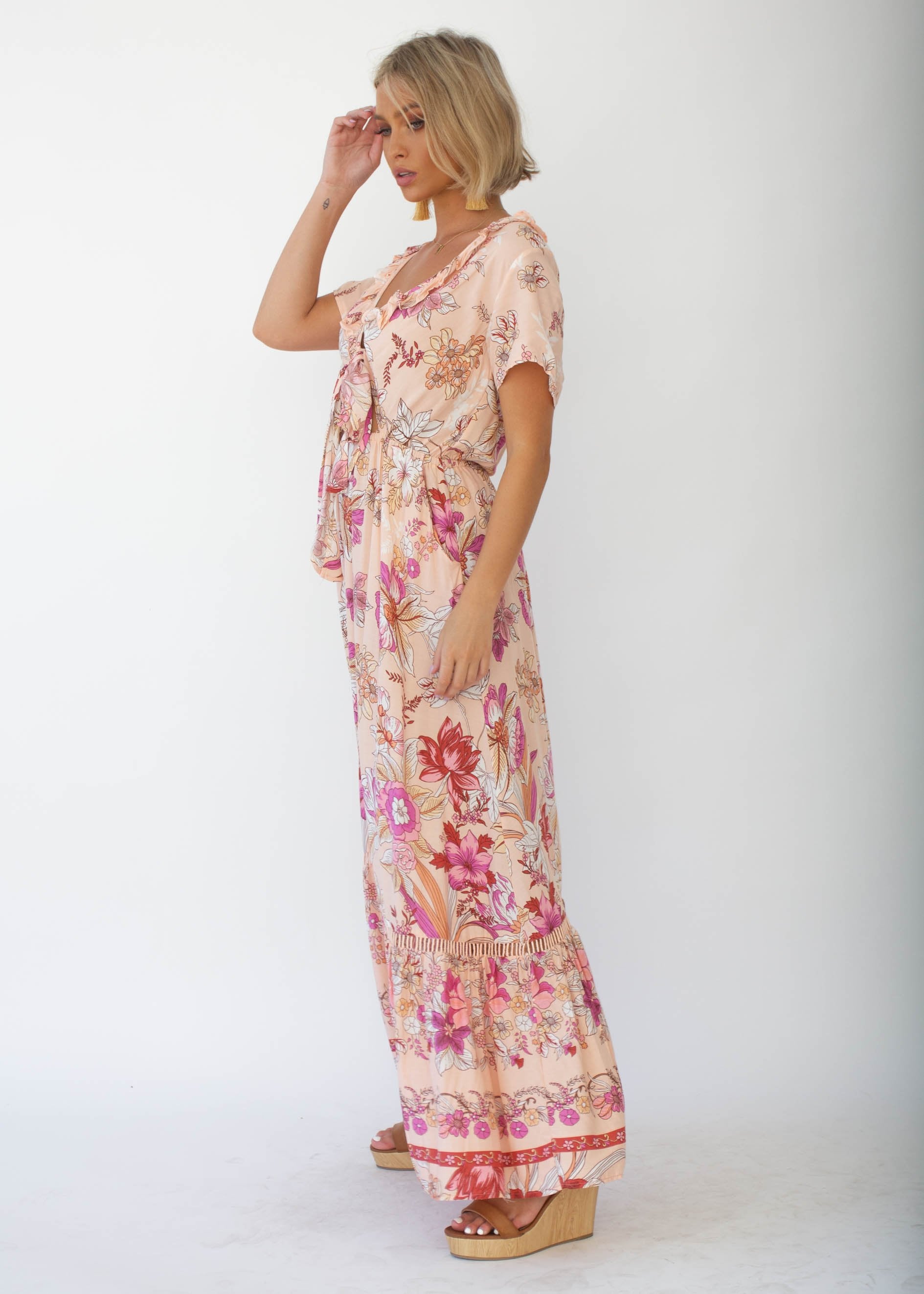 Mabel Tie Maxi Dress - Soft Peach Floral