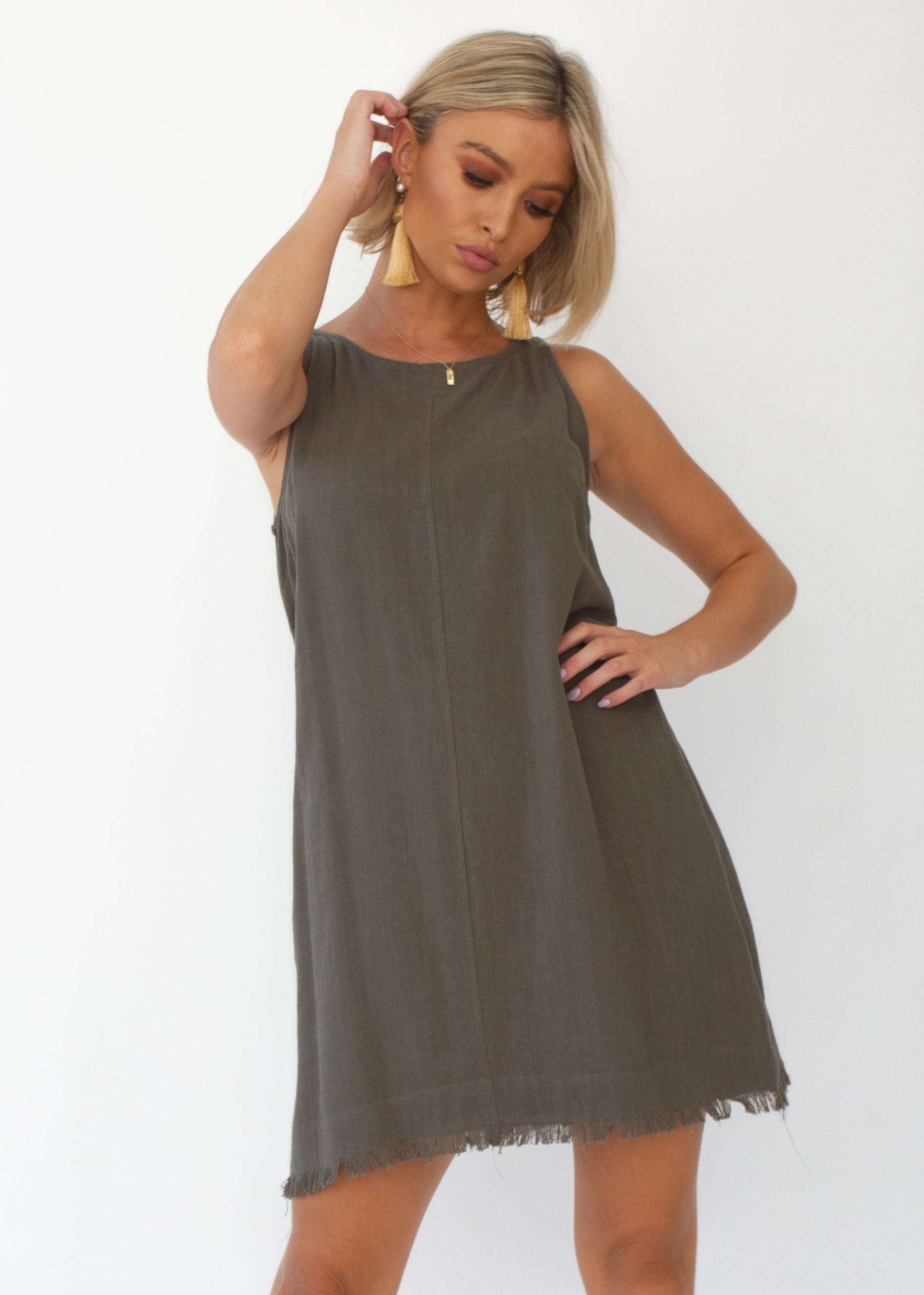 Nara Linen Dress - Dark Khaki