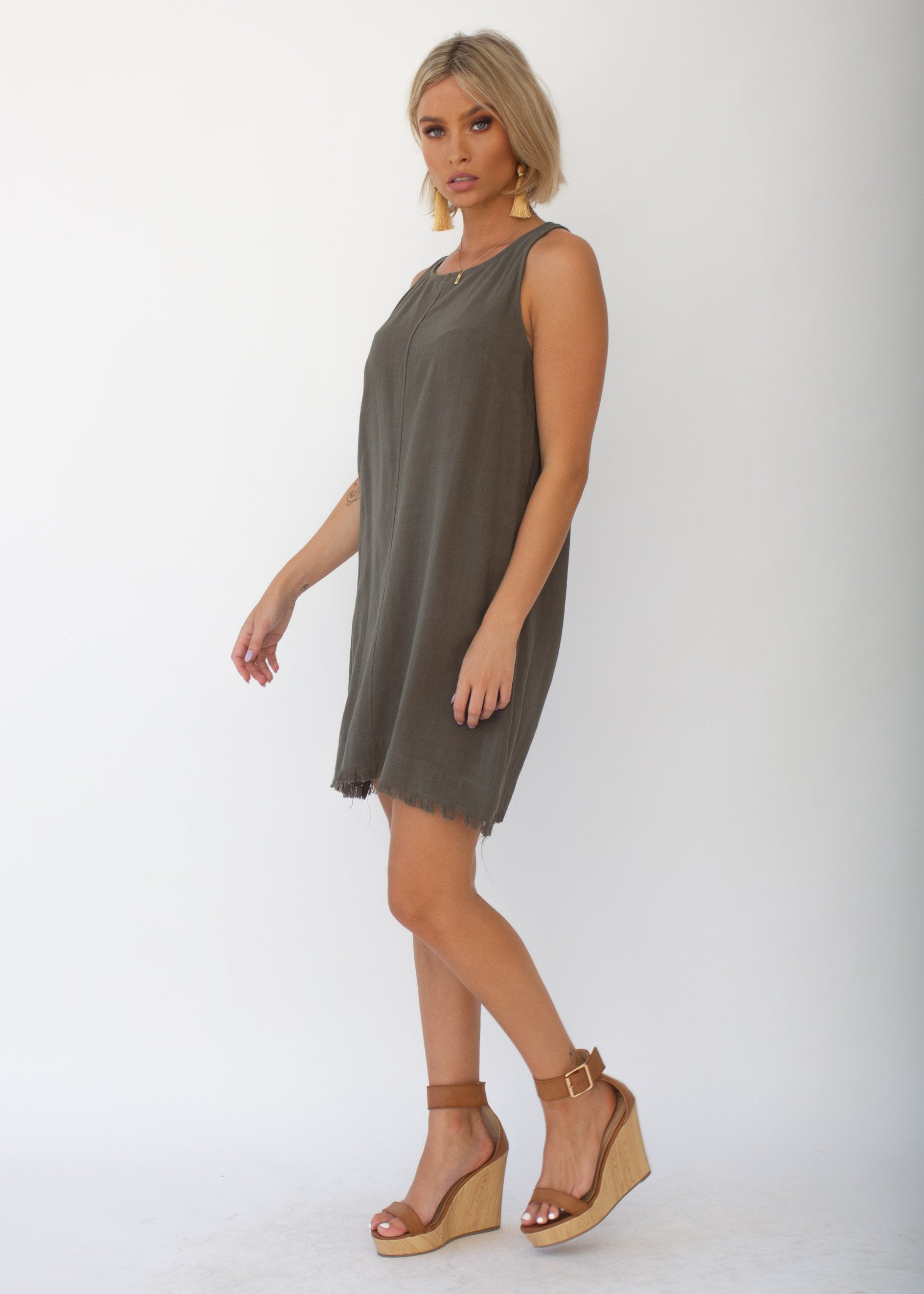 Nara Linen Dress - Dark Khaki