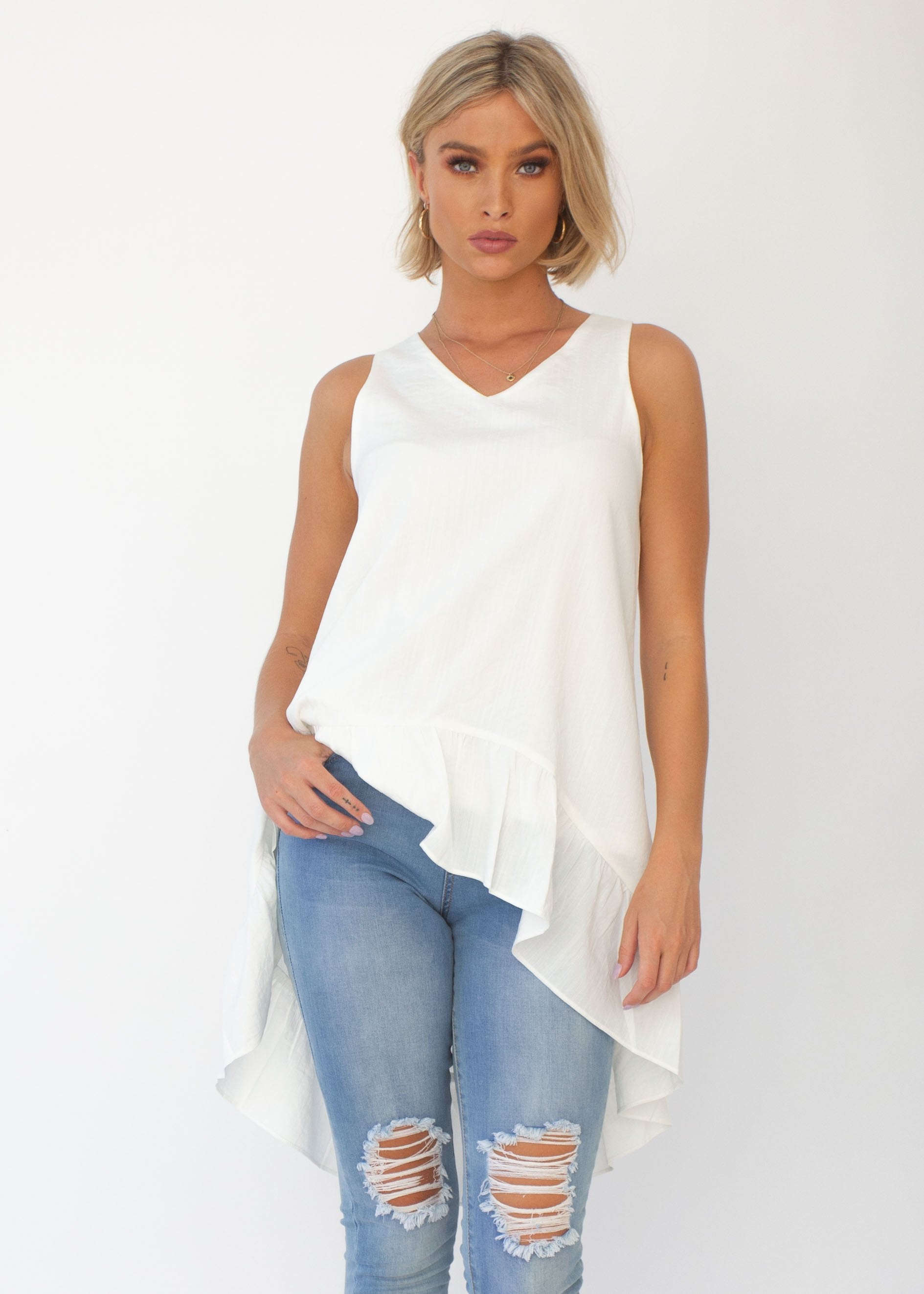 Chicago Hi-Lo Sleeveless Top - Ivory