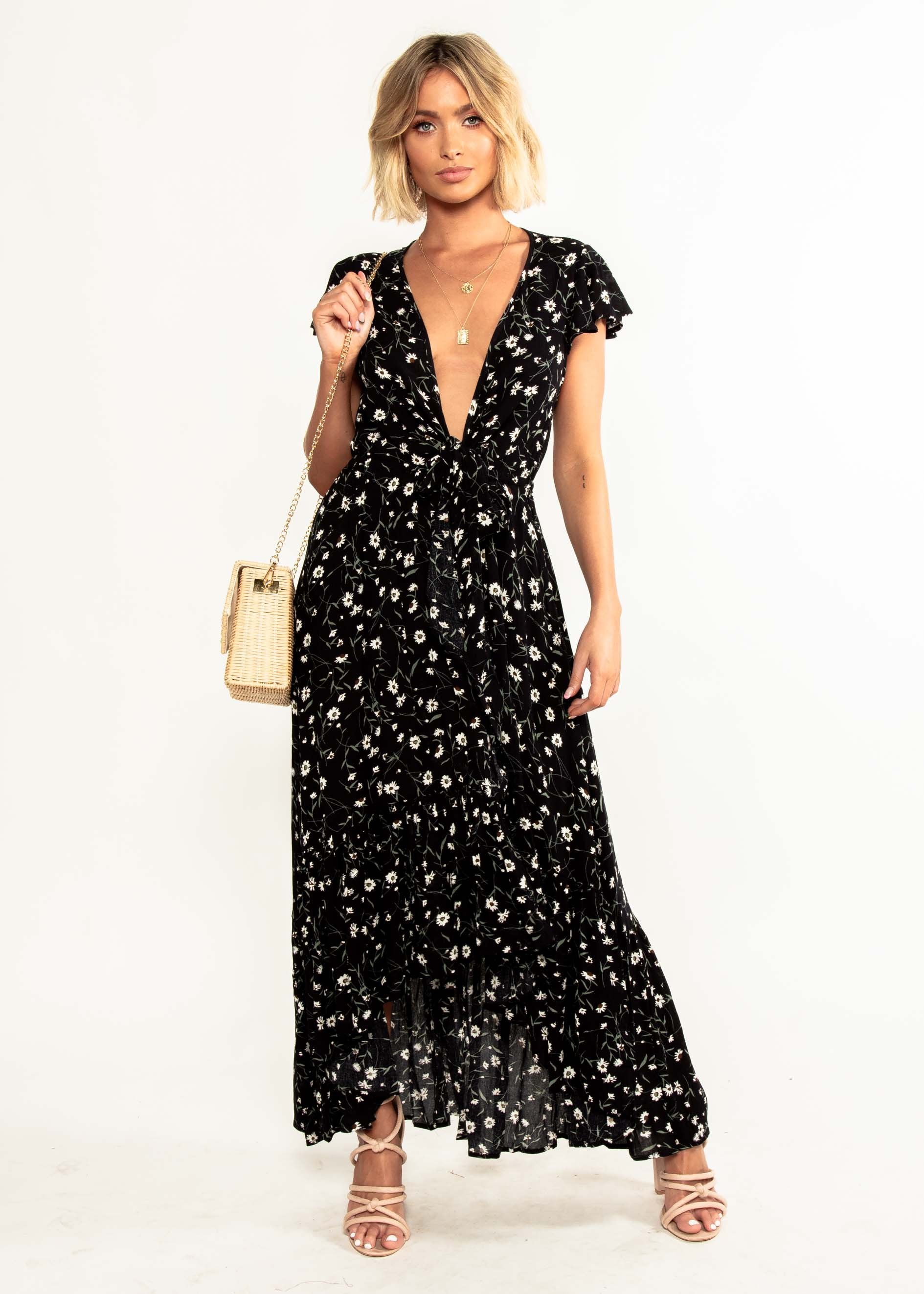 Sandra Hi-Lo Midi Dress - Black Floral