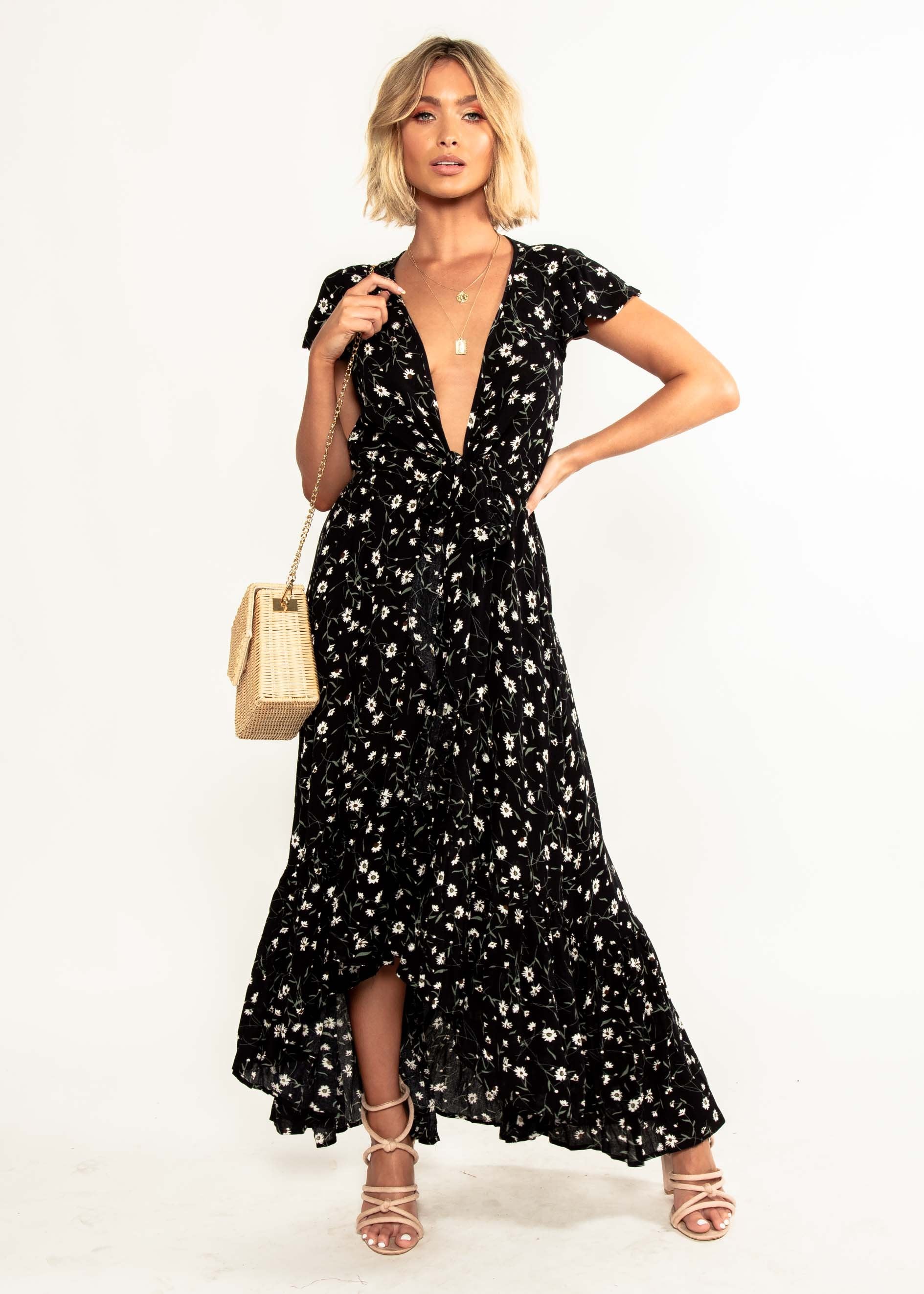 Sandra Hi-Lo Midi Dress - Black Floral