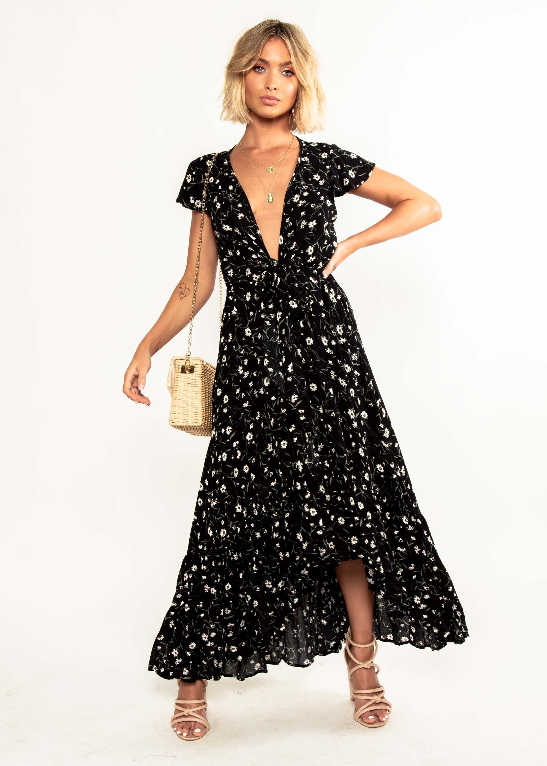 Sandra Hi-Lo Midi Dress - Black Floral